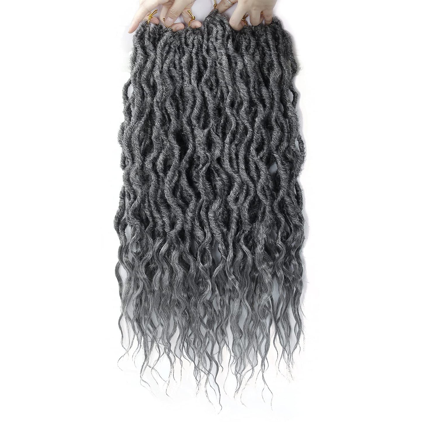 Goddess Faux Locs Crochet Hair 24Inch 6Packs Pre-looped Goddess Locs Crochet Hair,Curly Locs Crochet Hair Soft Dreadlocks Faux Crochet Locs Synthetic Crochet Braids for Black Women(24'', Grey) …