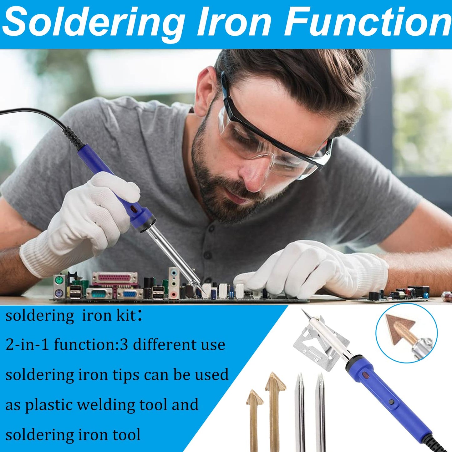 100W Plastic Welding Kit, 110V Plastic Welder Soldering Iron Kit with 121pcs Rods, Professional Surface Repair Tool for Car Bumper with 4 Welding Tips,Patch Net,Hot Iron Stand,Wire Brush,Metal Stand
