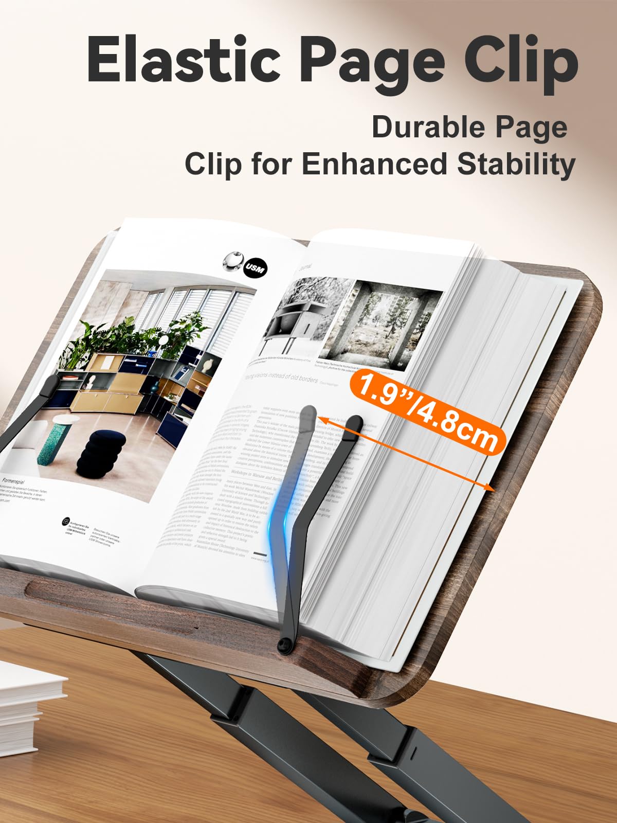 Tounee Telescopic Book Holder Stand, Adjustable Height Pull Out Design Ergonomic Cookbook Stand with Elastic Page Clips, Fits All Books (Gray)