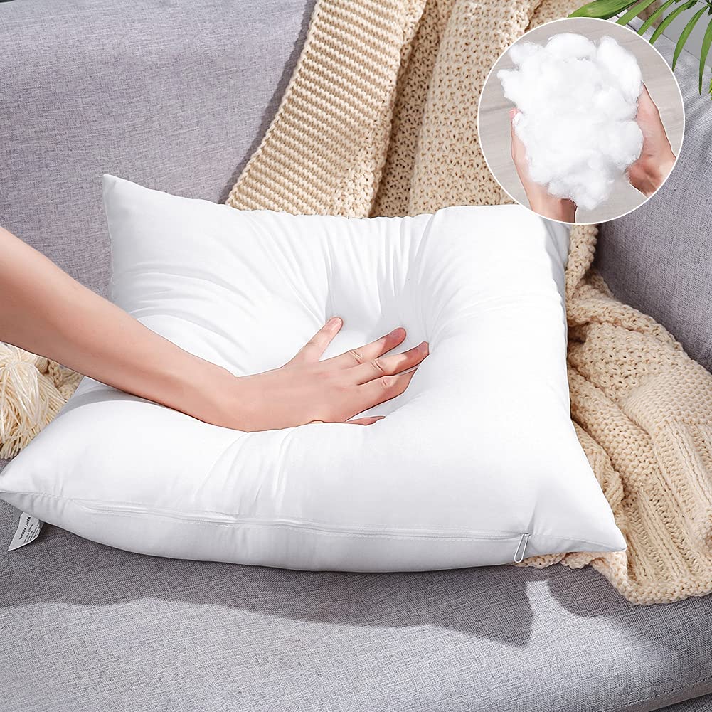 OTOSTAR Premium Waterproof Throw Pillow Inserts, Set of 4 Square Form Cushion Stuffer for Garden, Bench, Patio - Decorative Outdoor Pillows Inserts White, 18x18 Inches