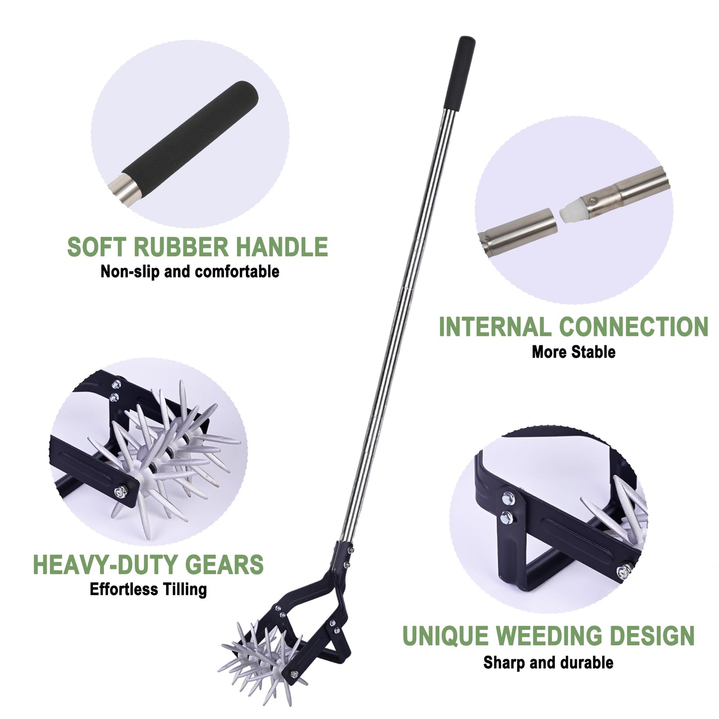 YEELOR Manual Rotary Cultivator, 2-in-1 Weeding & Soil Loosening Tool for Tilling, Weeding & Aeration in Flower Beds, Planter Boxes, Vegetable Plots & Yards