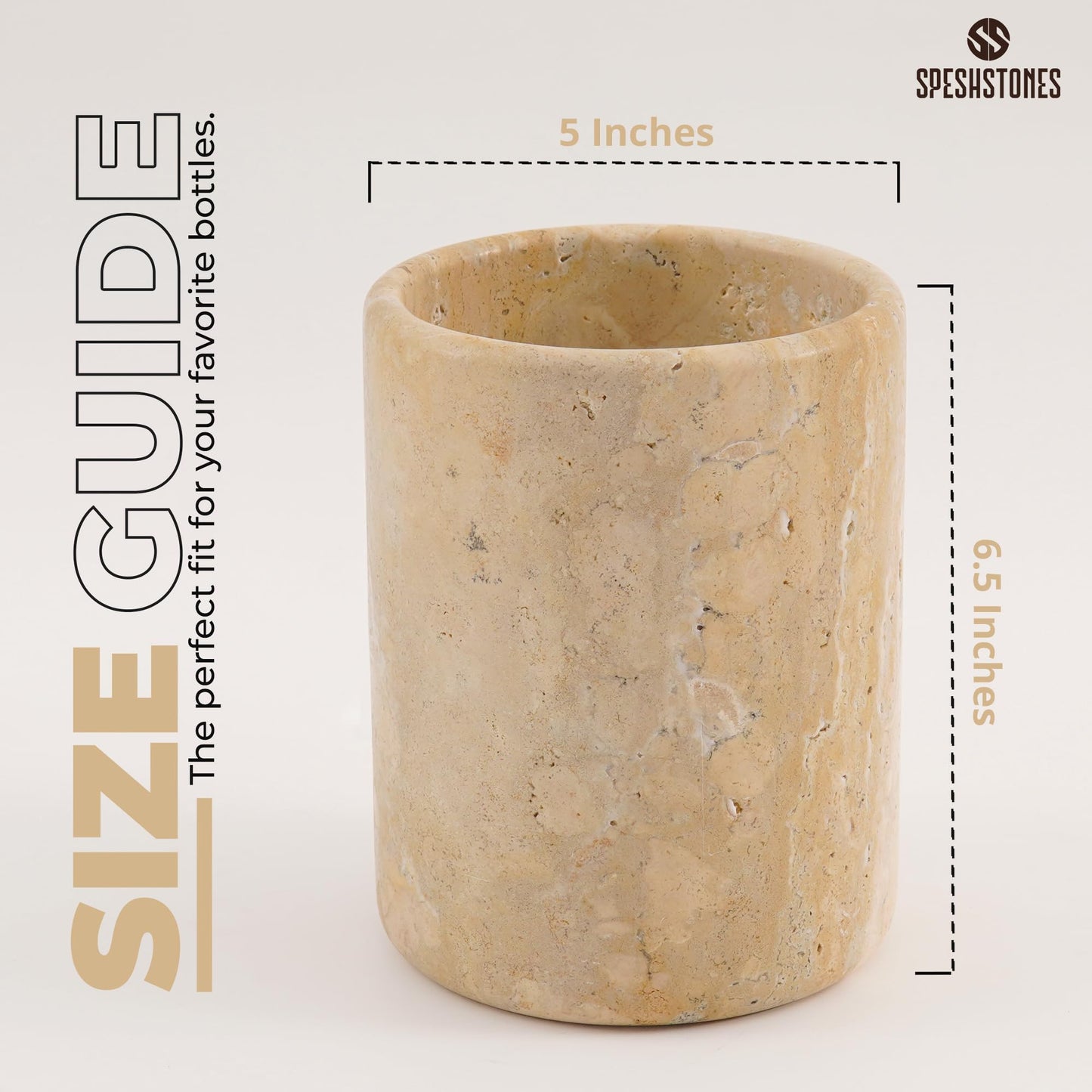 SPESHSTONES Marble Wine Chiller 16.51 cm Handmade Travertine Wine Chillers for Bottles and Champagne Holder - Stone Wine Bottle Cooler and Wine Bucket, Elegant Marble Kitchen Accessories for Home Bar