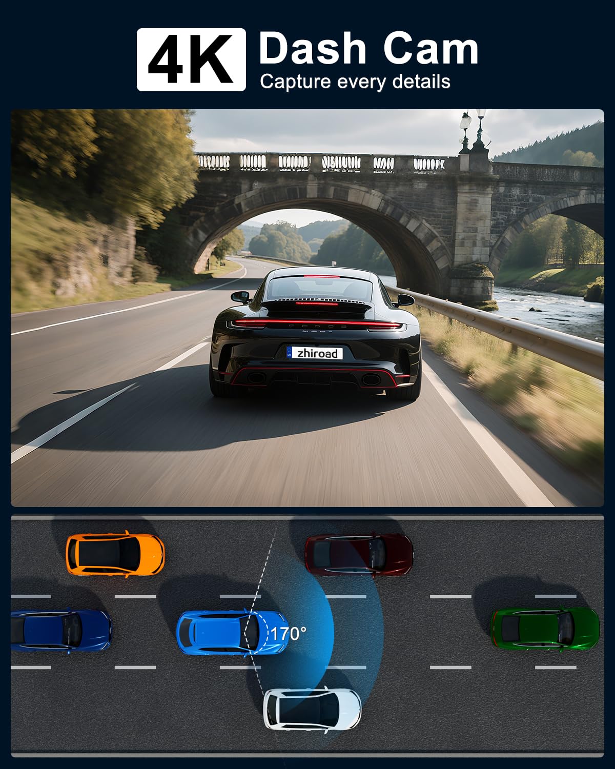 Dash Cam 4K Front, Built-in 5G WiFi Dash Camera for Cars, 64GB Card Included, Mini Dashcam with Loop Recording, 170°Wide Angle, Night Vision, 24H Parking Monitor, G-Sensor, Support 256GB Max