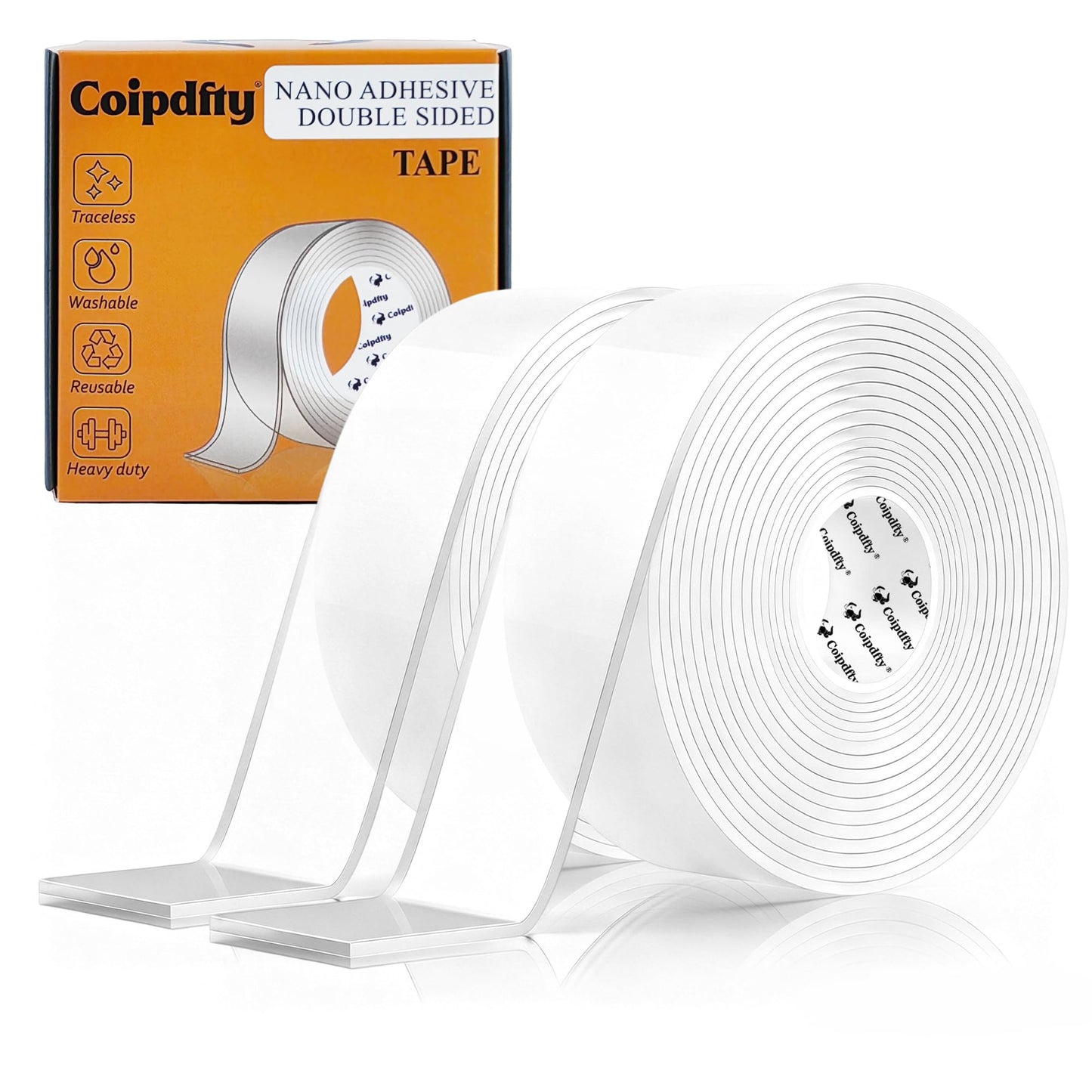 Double Sided Tape Heavy Duty, Removable and Reusable Mounting Tape, Two Sided Tape for Hanging Pictures Posters, 2 Sided Tape Traceless Washable Gel Adhesive (2Rolls(1.18inx34ft))