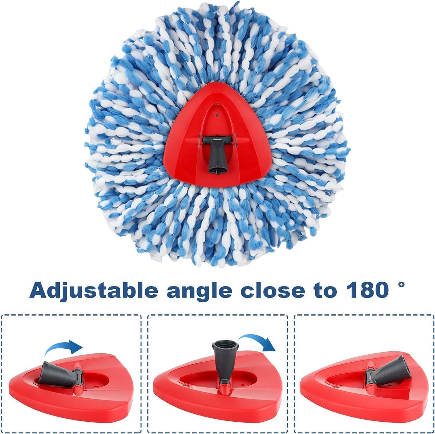 RinseClean Spin Mop Head Refill for Vileda EasyWring 2-Tanks System - Rotating Microfiber Triangle Replacement Pads Washable & Reusable fit All Floor - 6 Cloth 1 Mop Base 1 Handle 2 Brush