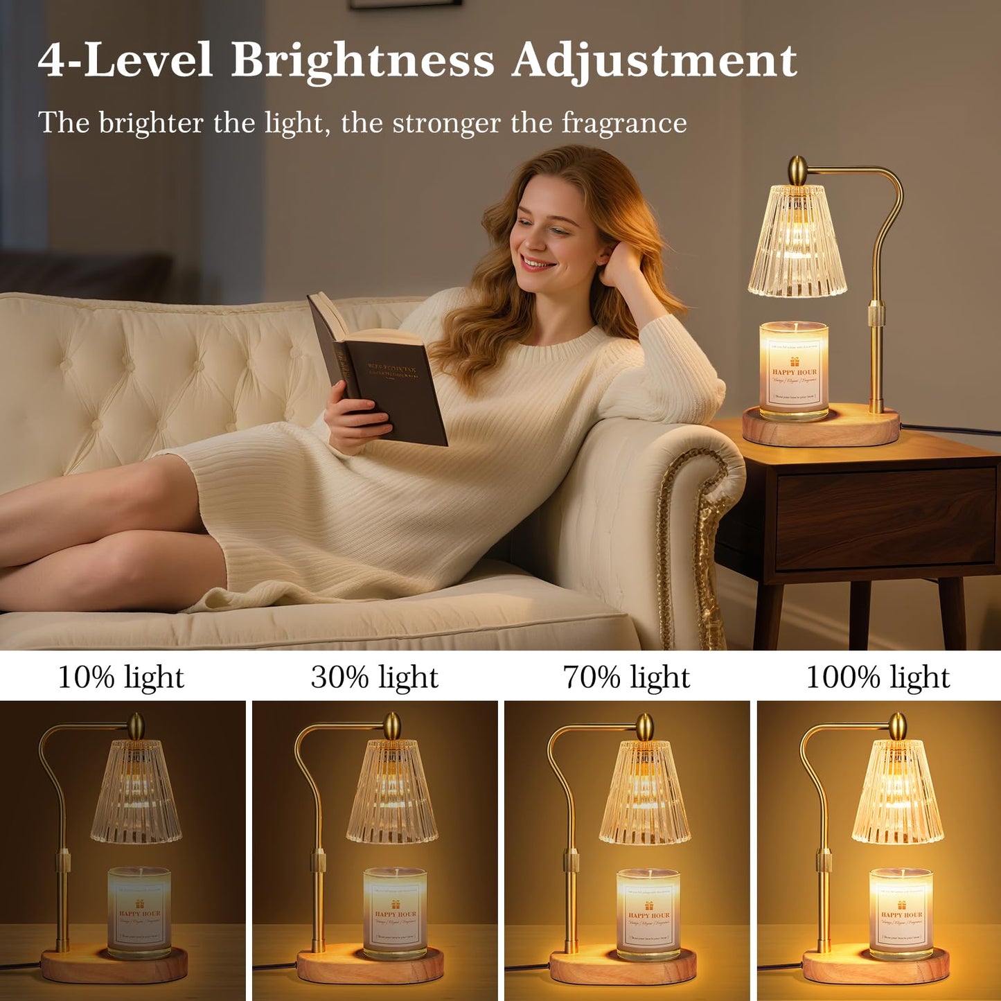 Imenlox Candle Warmer Lamp, with Timer and Dimmer, Adjustable Height, Christmas Birthday Gifts for Women Mom, House Warming Gifts New Home Decor, Wax Warmer for Jar Candles (Gold)