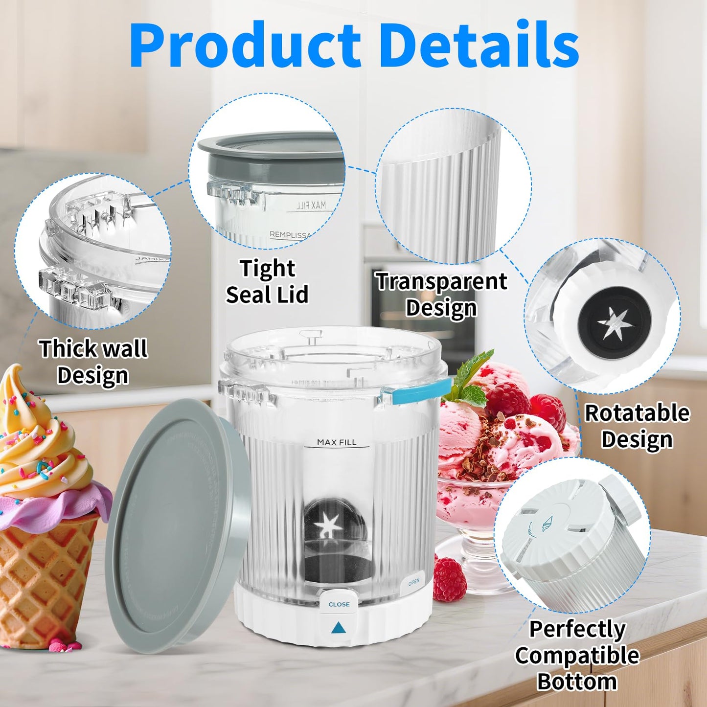 4 Pack Creami Pints and Lids for Ninja NC700 NC701 Series, Compatible with Ninja Swirl Ice Cream & Soft Serve Makers, BPA-Free & Dishwasher Safe, Replacement XSK7PNTLD2