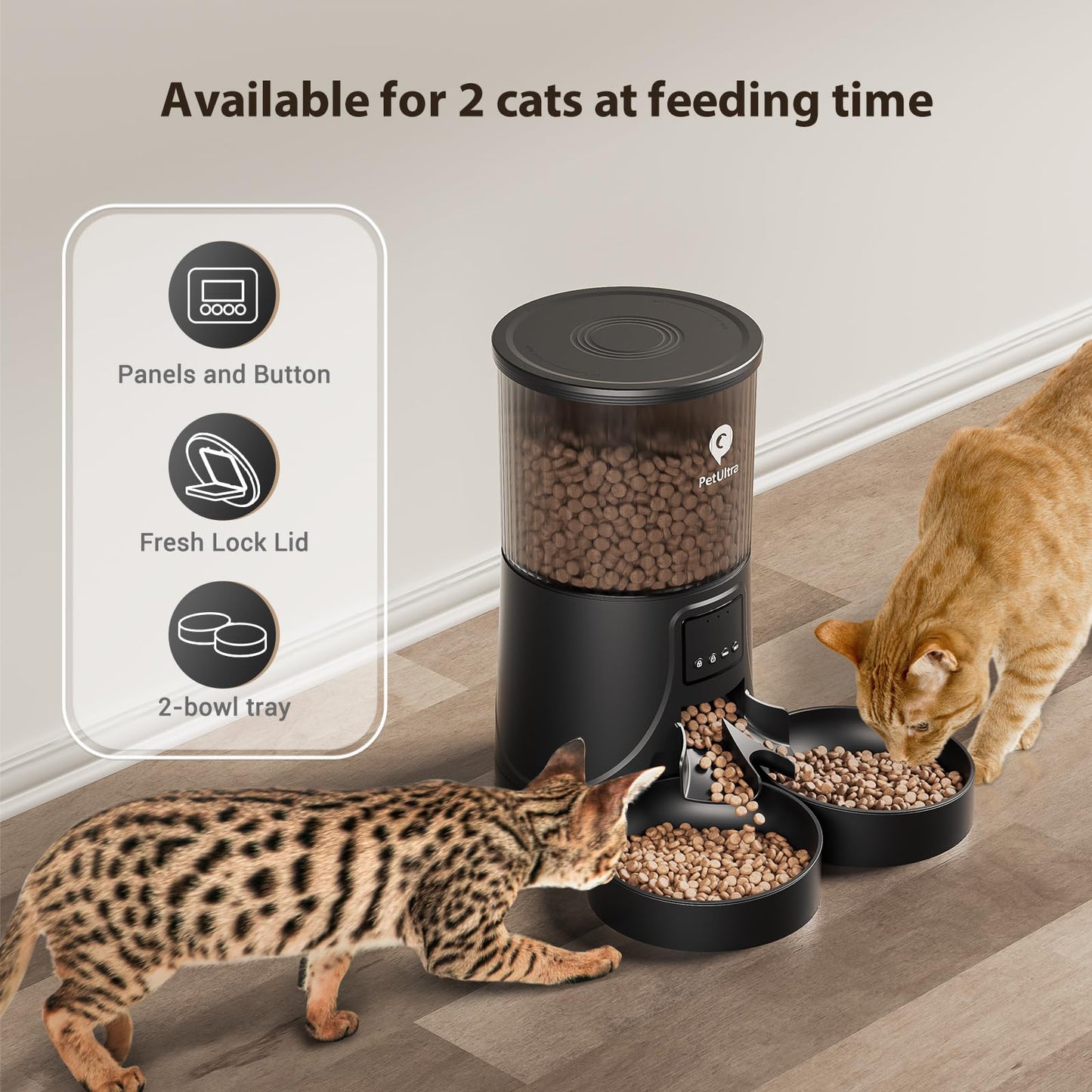 PETULTRA Automatic Cat Feeder 2 Cats: Auto Feeder WiFi 2.4G- Dual Cat Feeder 1-10 Meals| Smart App Control Auto Pet Feeder for Cats and Small Dog Indoor- Dual Power& Detachable Clean