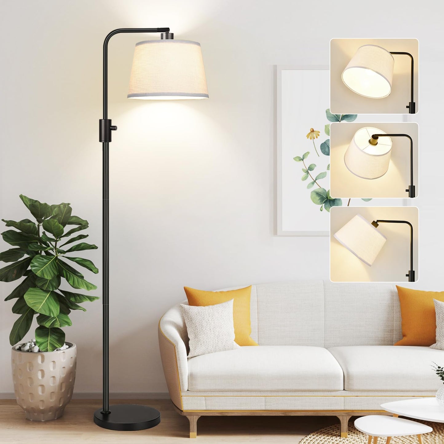 [Upgraded] Dimmable Floor Lamp, 1000 LM LED Edison Bulb Included, Arc Floor Lamps for Living Room Modern Standing Lamp, Tall Lamps for Living Room