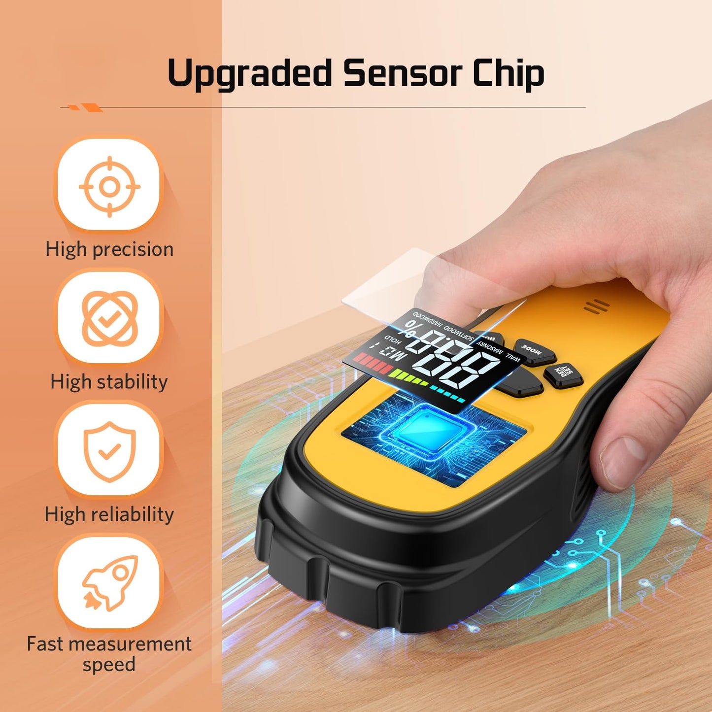 Pinless Moisture Meter - Povlen Wood Moisture Meter Digital Humidity Detector for Lumber Drywall Firewood Masonry Woodworking Plaster Flooring Concrete Construction with LCD Display Sound Alarm