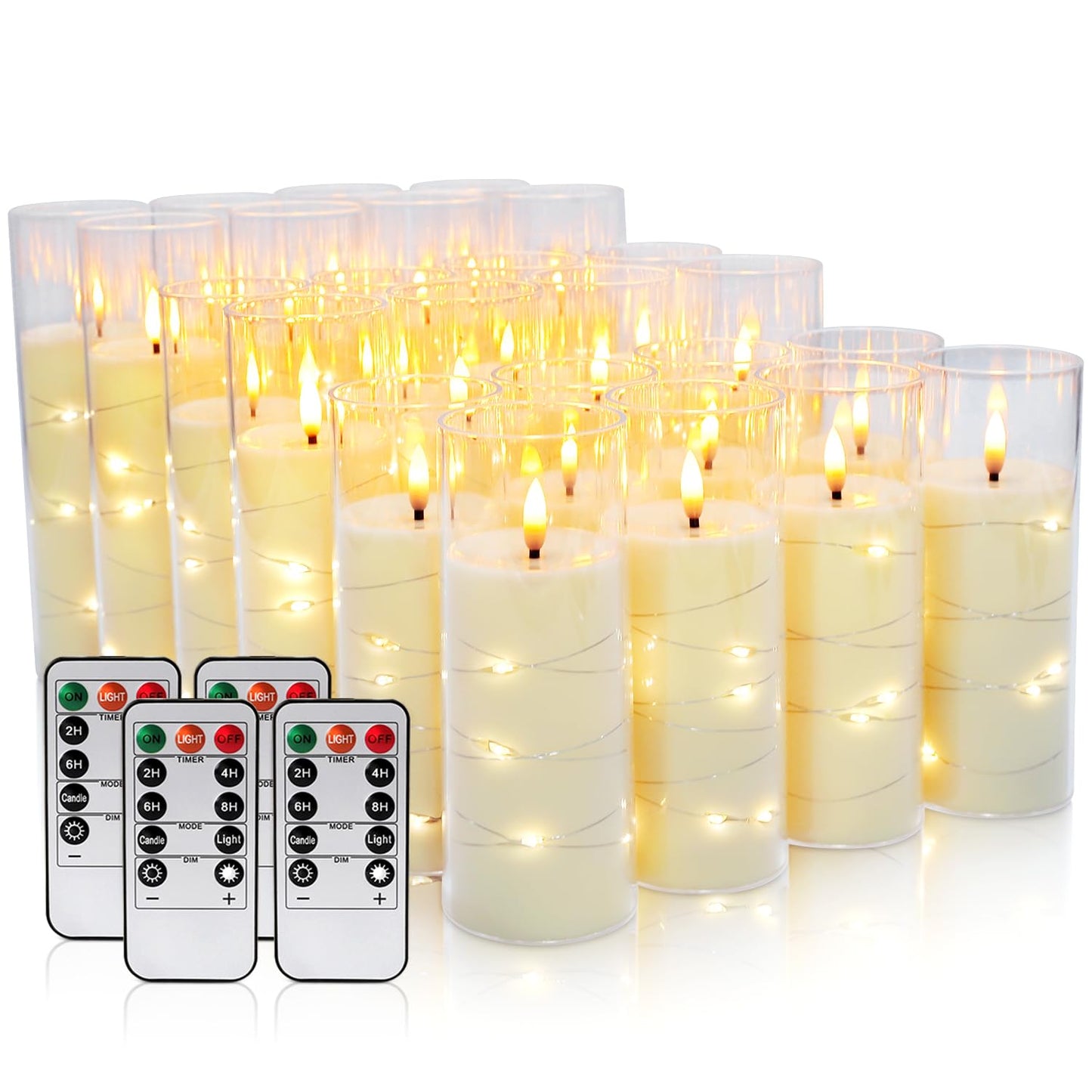 Aamdkcyu 24-Pack Ivory Flameless LED Candles with Remote - Realistic Flickering Pillar Candles, Battery Operated with Timer & Starry Lights for Home Decor, Weddings, Romantic Ambiance