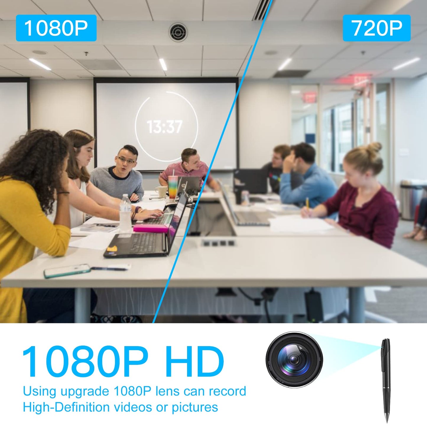 1080P Spy Hidden Camera Pen No WiFi Indoor Home Office Security Camera Outdoor Mini Body Video Camera Small Compact Secret Camera Monitor Nanny Camera Video or Picture Taking