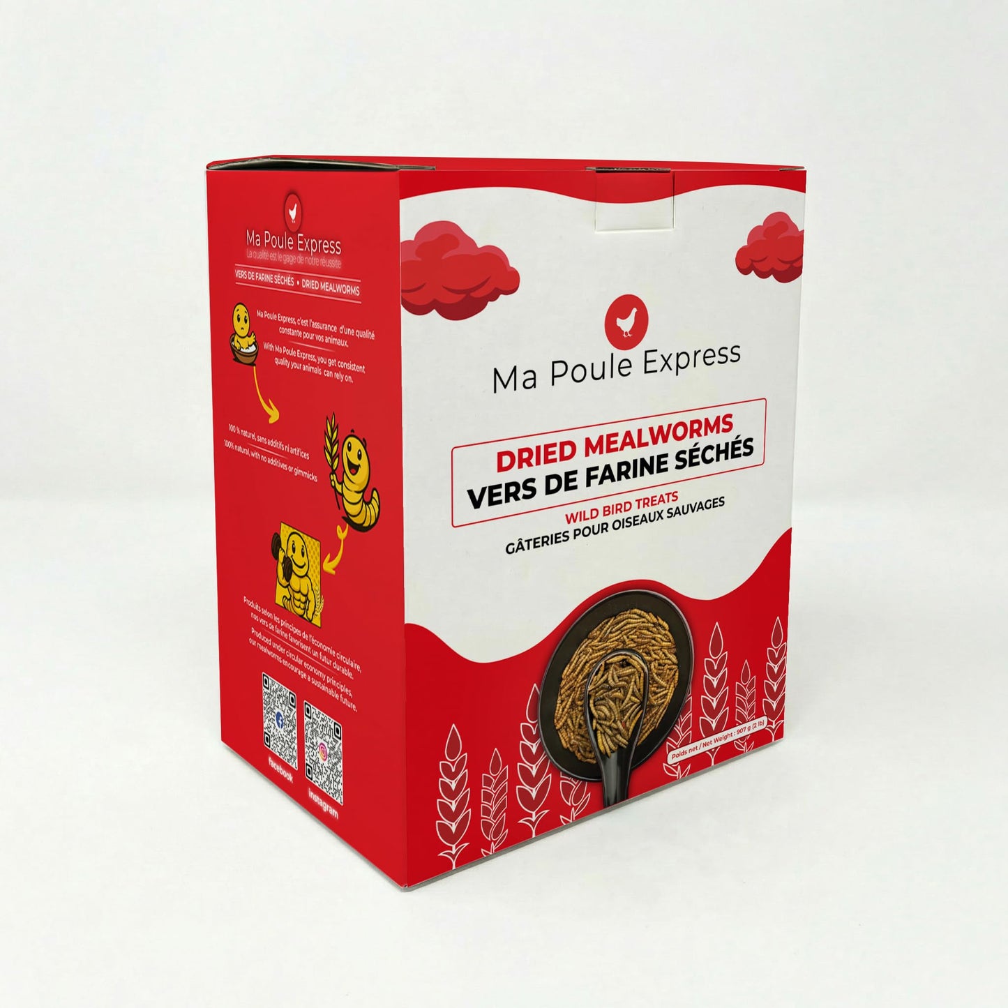 Ma Poule Express 2 lbs (0.9 kg) Dried Mealworms for Wild Birds, Mealworms for Chickens, Ducks | Approx. 32,000 Mealworms | High Protein Treat | All-Natural Chicken Feed Supplement