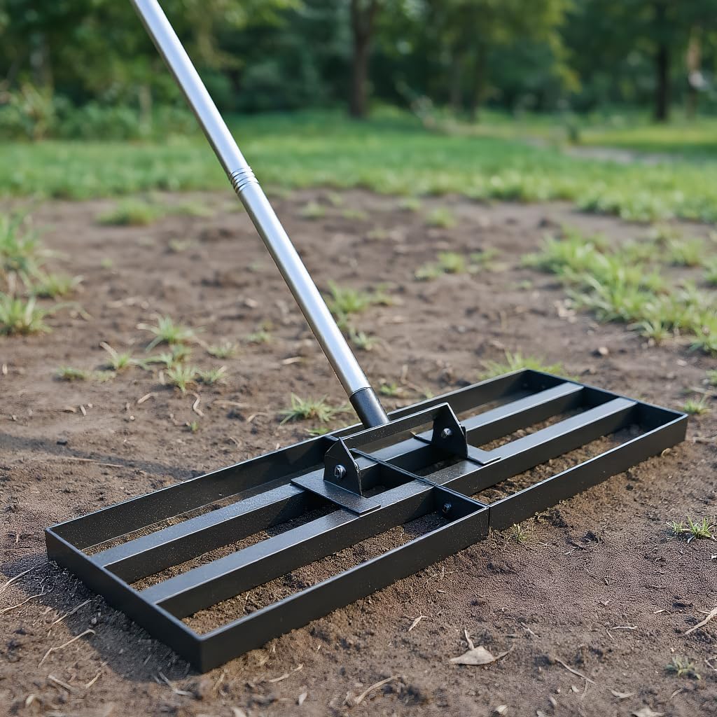 CRMCC Lawn Leveling Rake 30" x 10" with 78" Adjustable Stainless Steel Handle - Heavy Duty Wide Leveling Tool for Large Areas, Grass & Soil Leveler