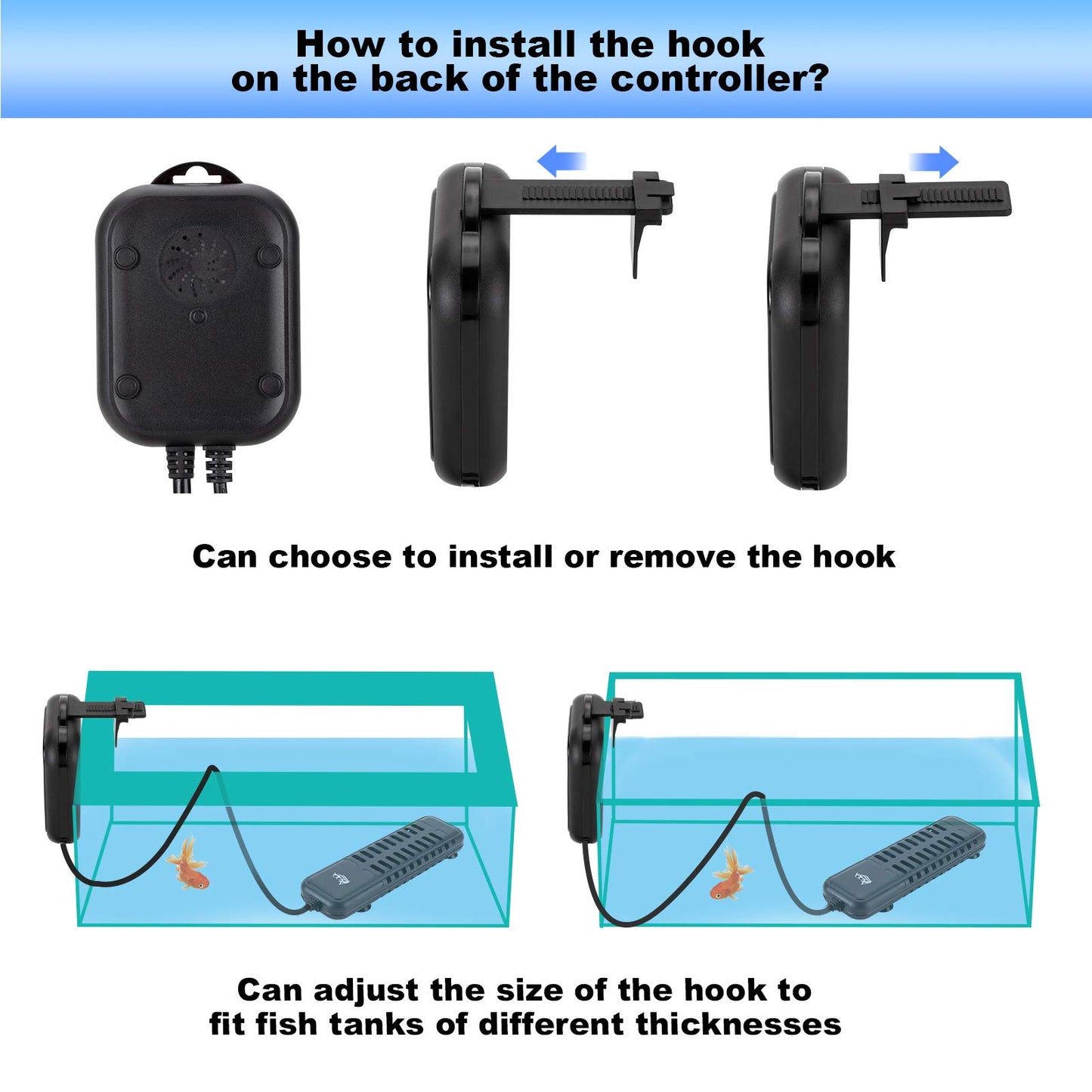 AQQA Submersible Aquarium Heater,100W/200W/300W/500W/800W/1200W Fish Tank Heater,External Temperature Controller LED Temperature Display with 2 Suction Cups Suitable for Marine Saltwater Freshwater