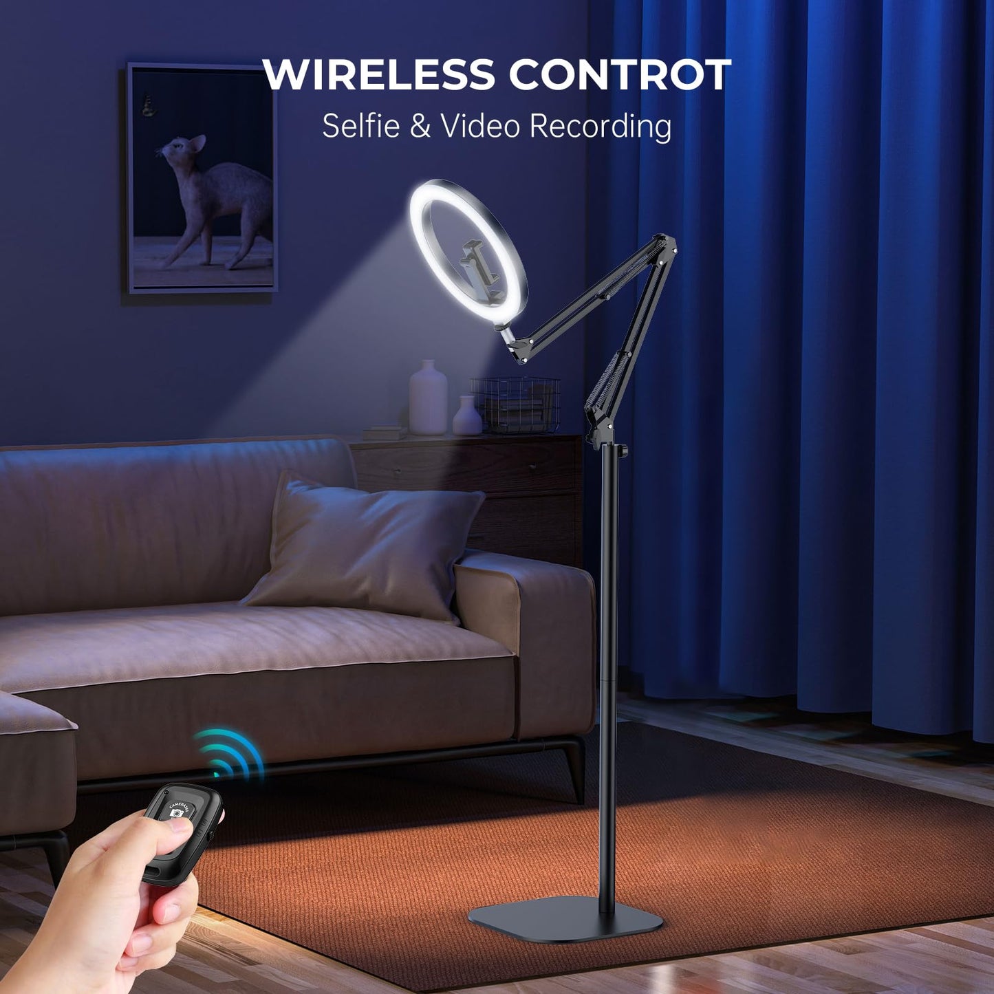 12" Ring Light with Stand and Phone Holder, Overhead Phone Mount Tripod, RingLight Adjustable 72" Height, Phone Stand for Video Recording iPhone Filming Photo Cooking TikTok YouTube, LED CRI >95