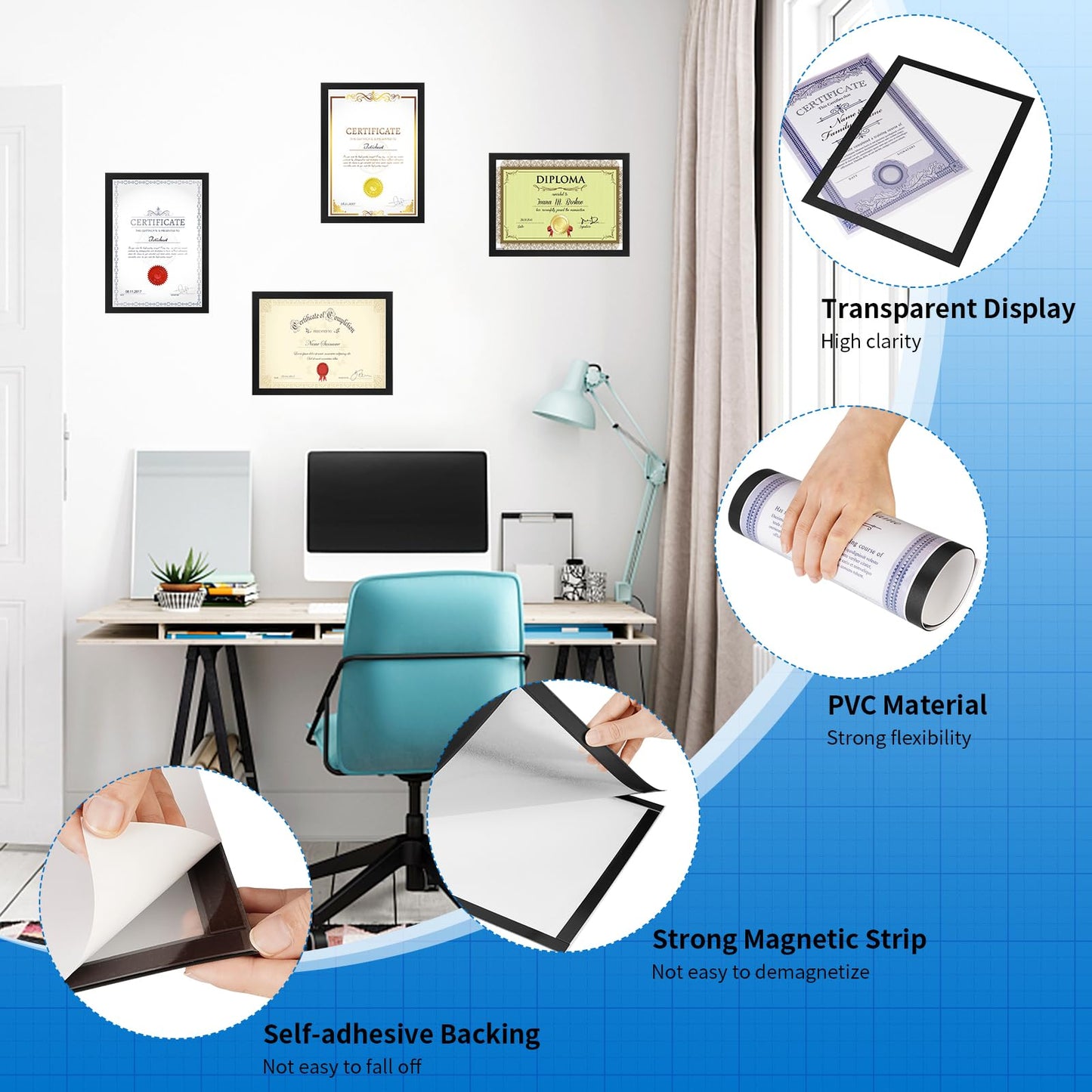 20 Pieces Magnetic Sign Holder 8 x 11.5inches, Self-Adhesive Door Window Document Reusable Adhesive Frames, Wall Glass Peel and Stick Picture Frames (Black)