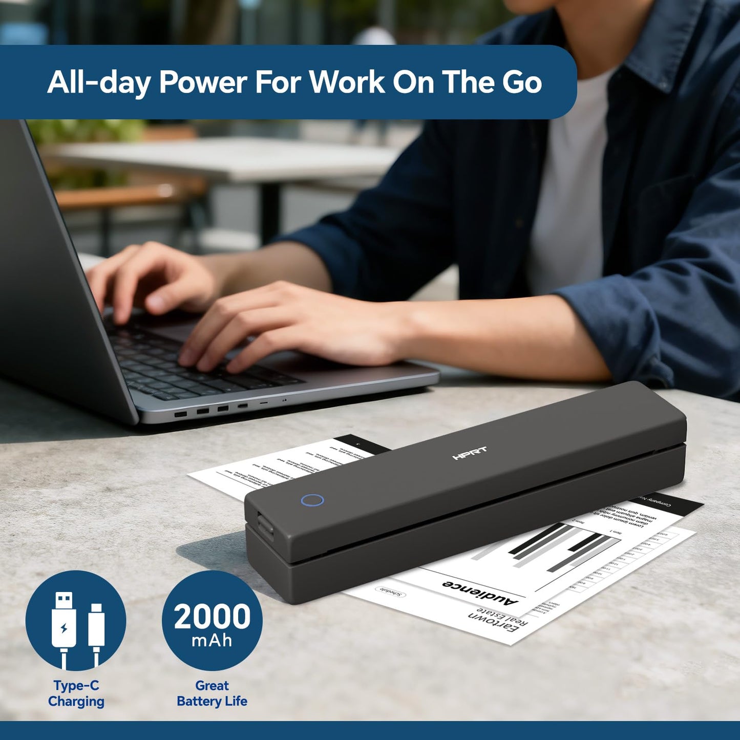HPRT Portable Thermal Printer - Inkless Printer, Supports Thermal Paper & Labels, Multi-User Bluetooth & Auto Paper Feed, Compatible with iOS/Android/Laptop for Home/School/Travel (MT620 Black)