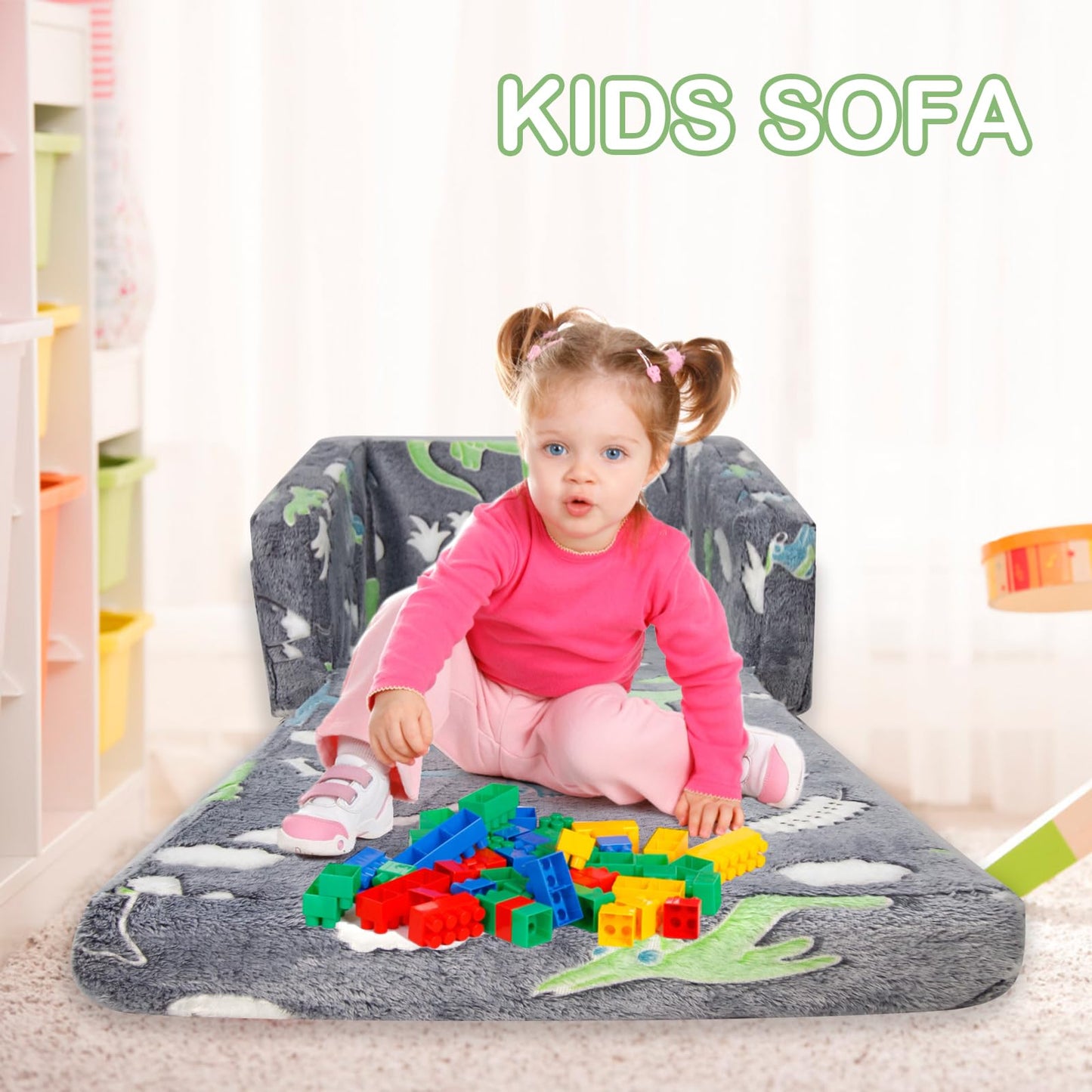 Kids Sofa Toddlers Sofa Glow in The Dark Kids Fold Out Play Couch Mini Dinosaur Couch for Kids Toddlers
