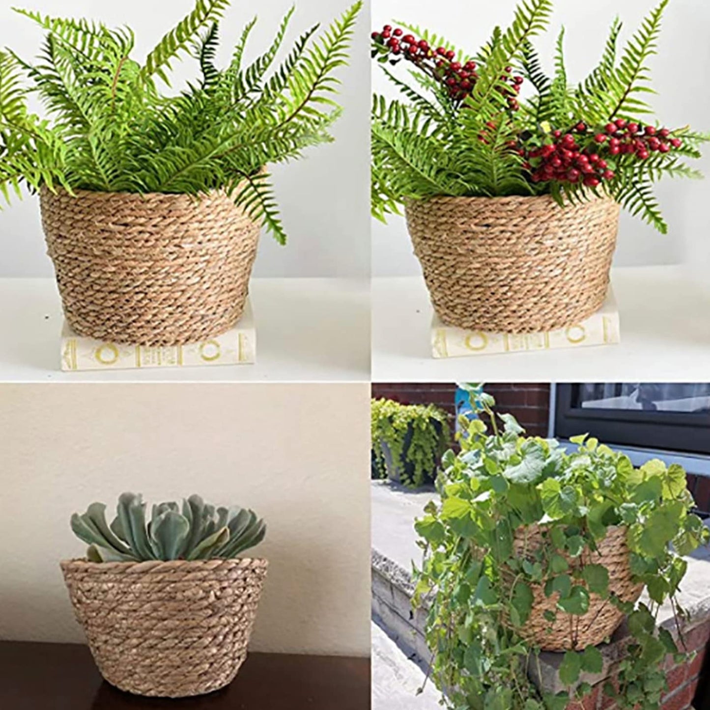 3 Pack Seagrass Planter Basket, Woven Planter Baskets Flower Pots Cover Storage Basket Plant Containers for Indoor Outdoor Plant and Home Decor