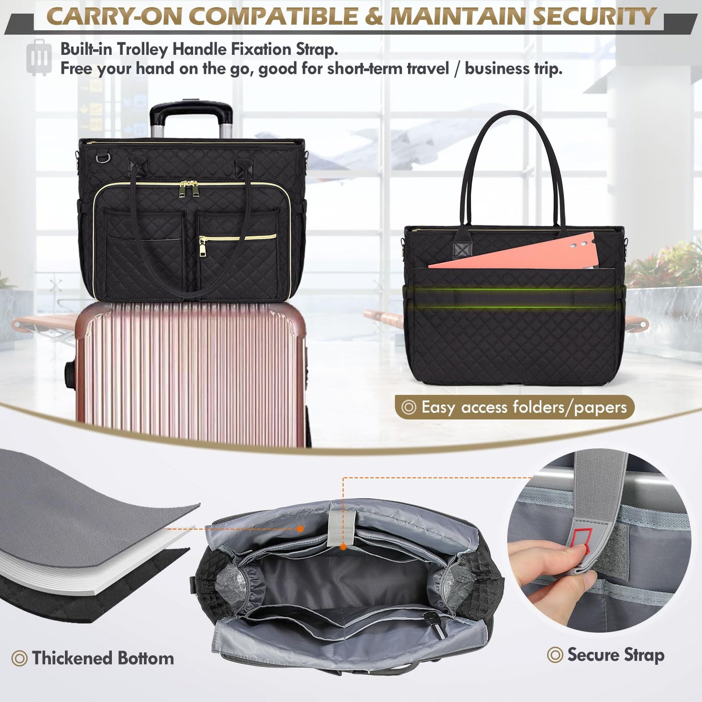 Teacher Tote Bag 15.6 inch Laptop Bag for Women Large Laptop Tote Work Bag Nurse Bag Professional Computer Messenger Bag with Insulated Pocket, Briefcase for Office, College, Nursing, Black