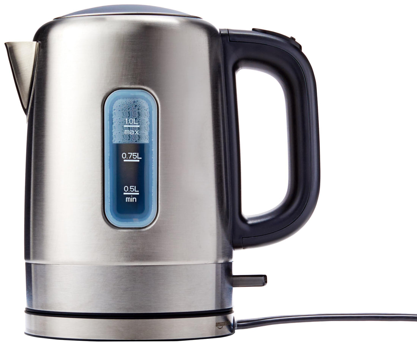 Amazon Basics 1.1-Qt (1.0L) Electric Kettle, Electric Tea Kettle & Water Boiler, With Auto Shut-Off, Boil Dry Protection, High-Safety Strix Thermostat, BPA-Free, 1500W, Stainless Steel, Black & Silver