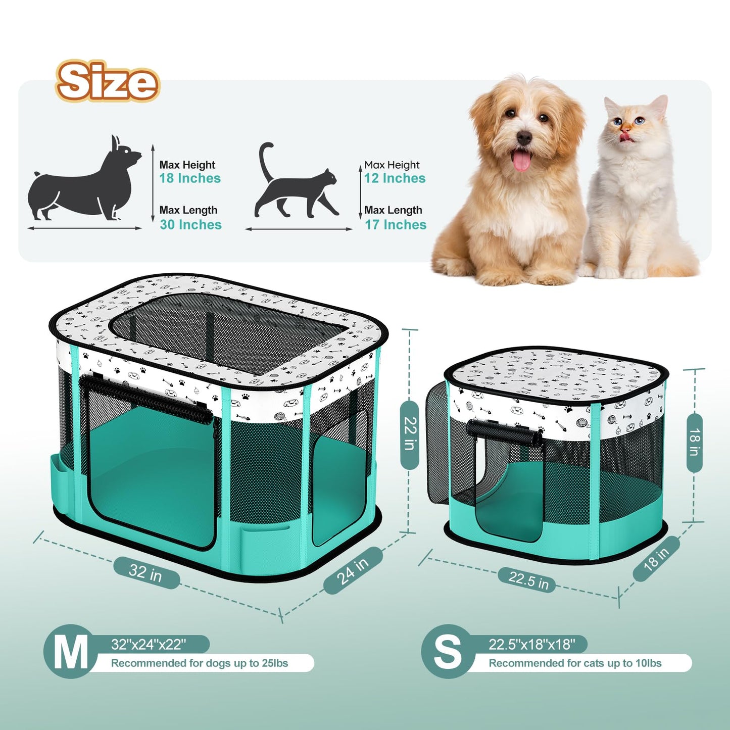 DESELL Portable Cat Playpen, 8-Rod Reinforced Kitten Dog Playpens, Foldable Play Pen for Indoor Cats Enclosed Pet Puppy Doggy Outdoor, Collapsible Tent Kennel Cage House(32"x24"x22")