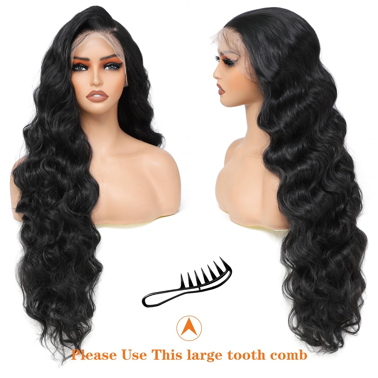 Yacurcur 13x6 Lace Frontal Wig Long Body Wave Wigs Pre-Plucked Hairline with Baby Hair Transparent Swiss Lace Heat Resistant Synthetic Hair Glueless Lace Front Wavy Wigs for Women 32 Inch (#Black)