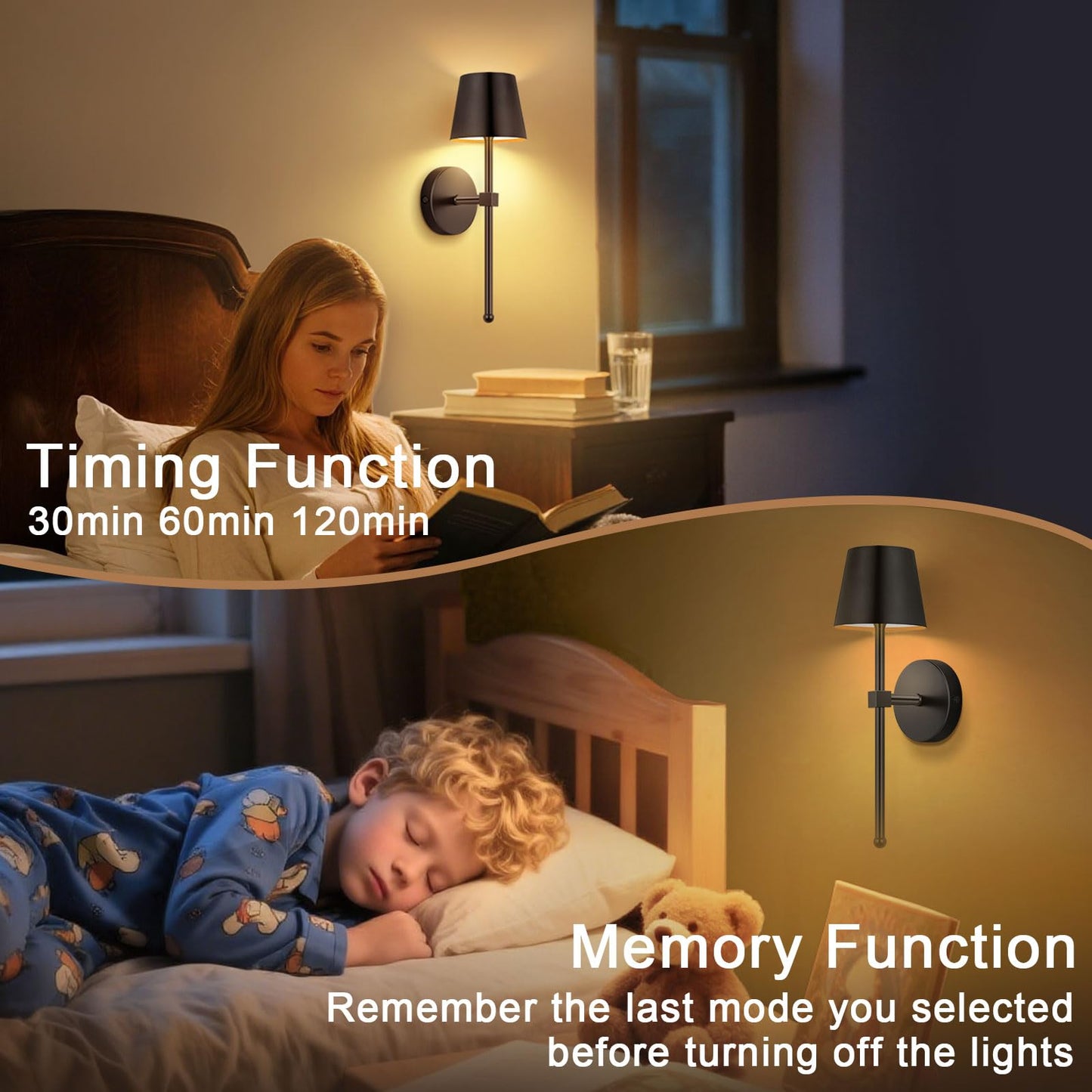 Lightess Battery Operated Wall Lights, 5200mAh Rechargeable Wall Sconces Set of Two with Remote Control, 15 Colors RGB Indoor Dimmable Wireless Wall Lamp for Living Room, Hallway, Bedroom, Black