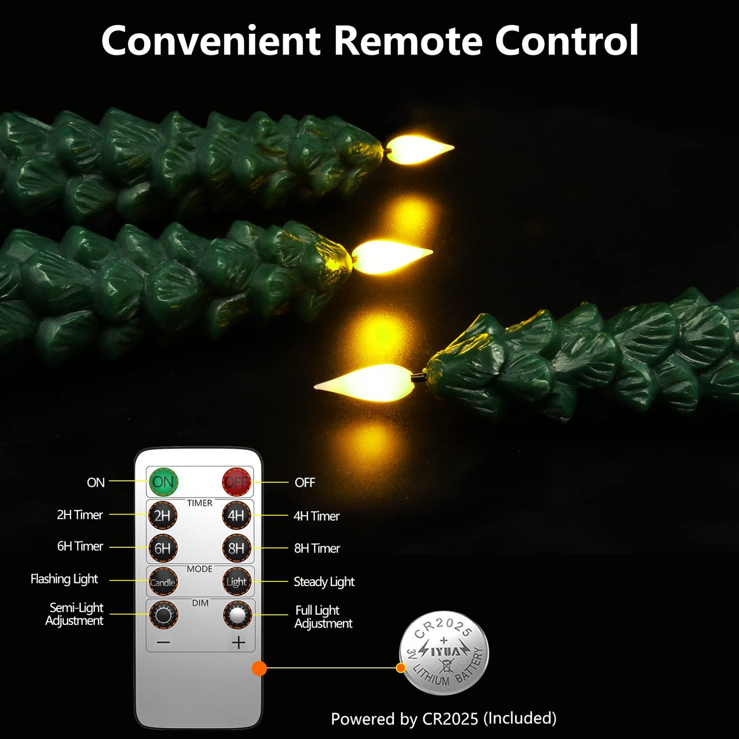 3 Pack Flameless Taper Candles with Remote Timer, 9.7 Inches Real Wax Christmas Tree Candlesticks, Battery Operated Window Candles for Xmas Fireplace Holiday Home Party Decor