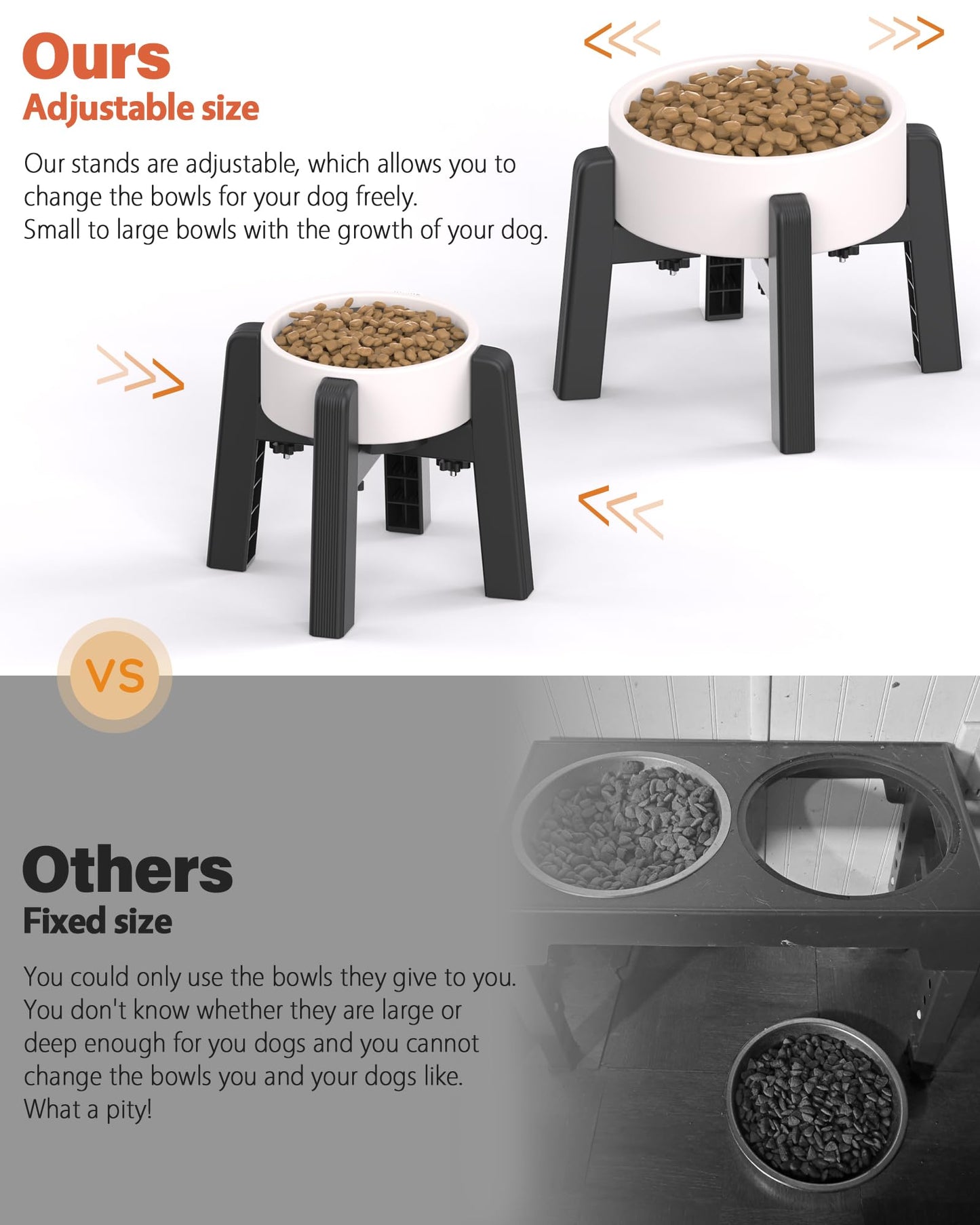 CZPET Dog Bowl Stand with Adjustable Width [2 Pack, Stand Only], Elevated Pet Water & Food Bowl for Medium Pets, Stable and Anti-Slip Raised Bowl