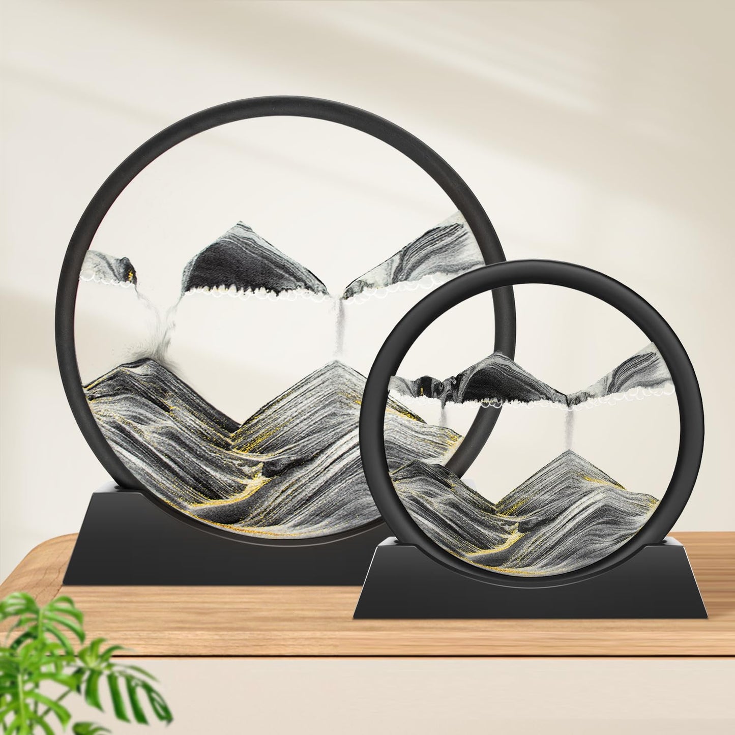 Wai Danie Moving Sand Art Picture 3D Hourglass Deep Sea Sandscape Liquid Motion Display Painting Flowing Sand Frame Relaxing Desktop Home Office Work Decor (Black, 12 Inches)