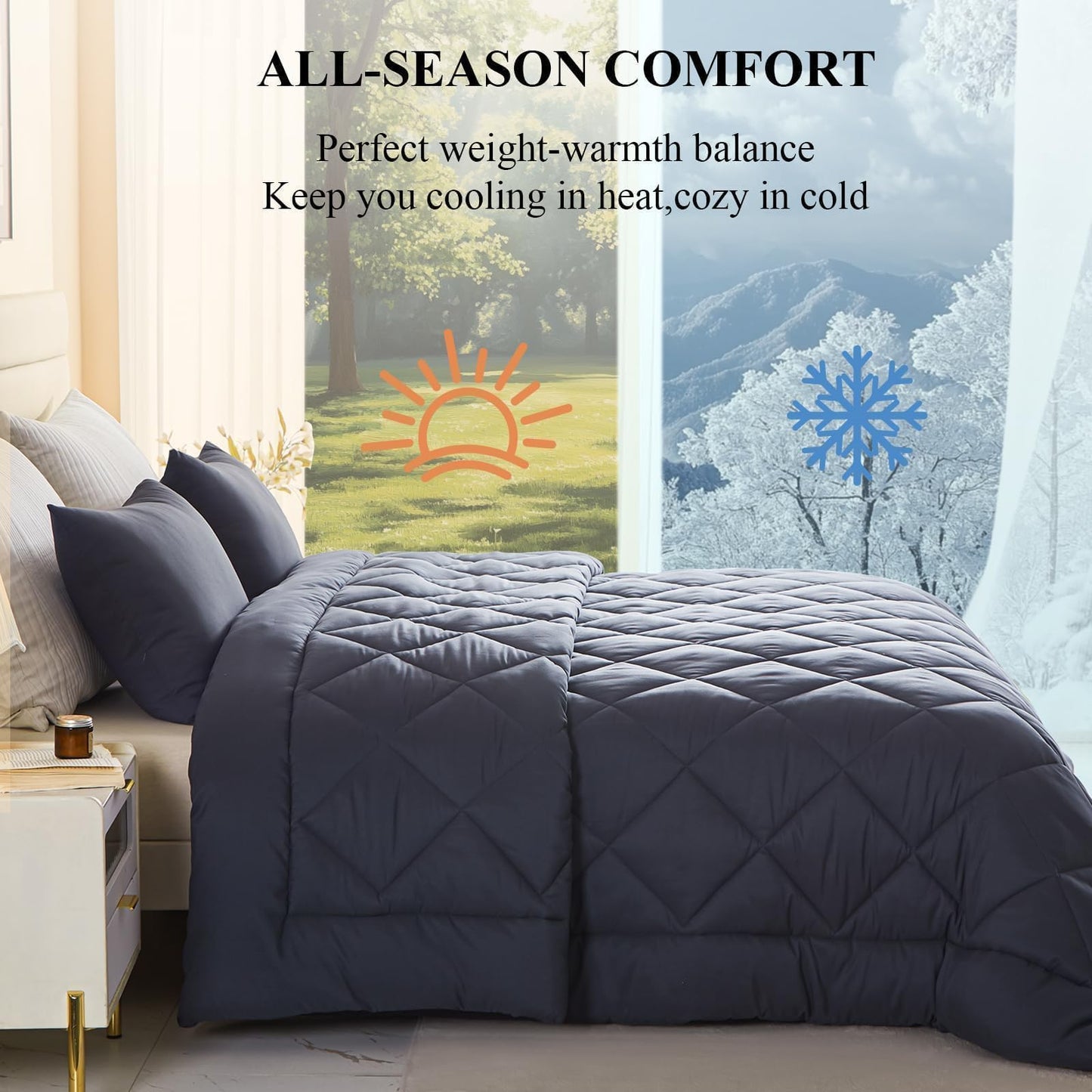 128x120 Oversized King Comforter, Extra Large King Size Comforter Oversized, All Season Soft Lightweight Quilt Down Alternative Duvet Insert with 8 Corner Tabs(120x128, Grey)