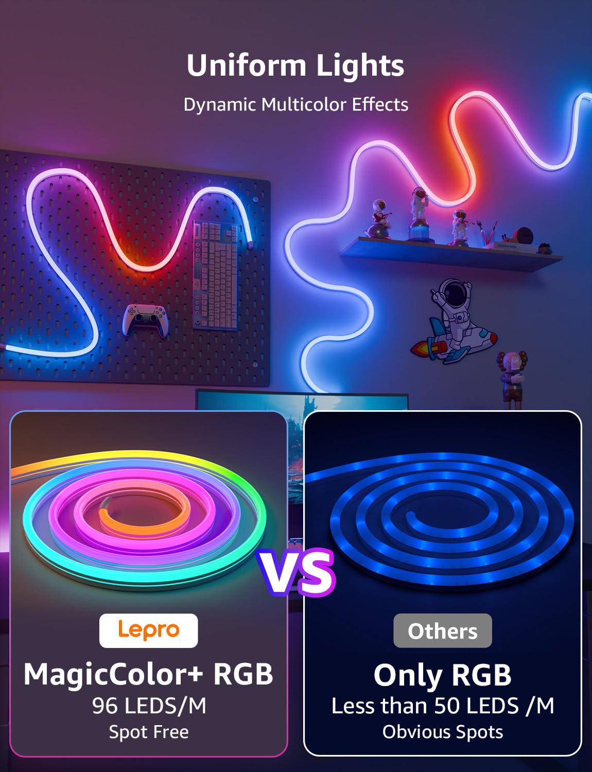 Lepro N1 AI LED Neon Lights, RGBIC LED Lights, Work with Google/Alexa, Personalized AI Lighting Designer, IP65 Outdoor Led Strip Lights Waterproof, Music Sync, LED Lights Strip for Bedroom, 20FT
