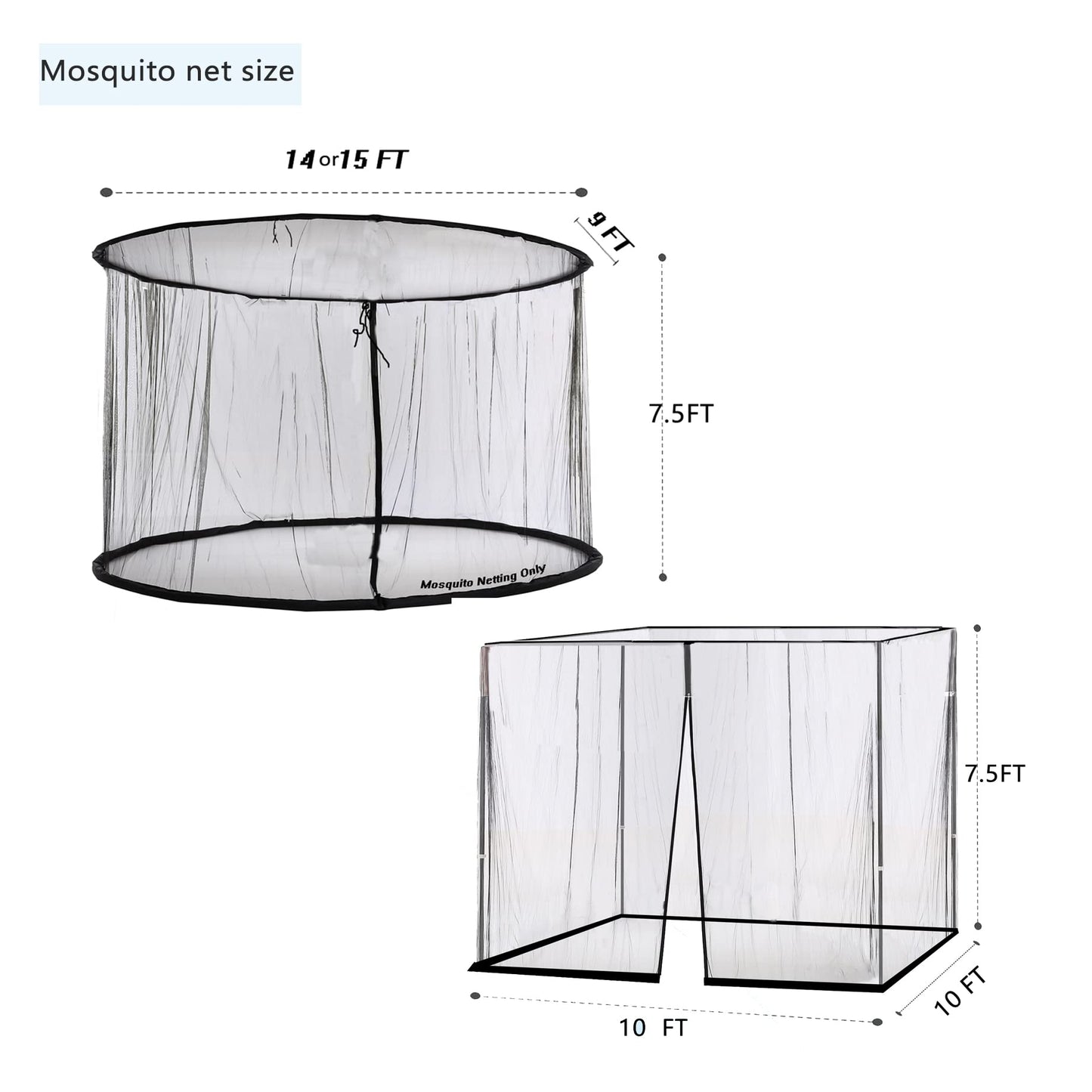 Mosquito Netting for Patio Umbrella 14FT Double Sided Canopy & 10X10 Ft Gazebo (Black) (Does Not Contain Patio Umbrella)