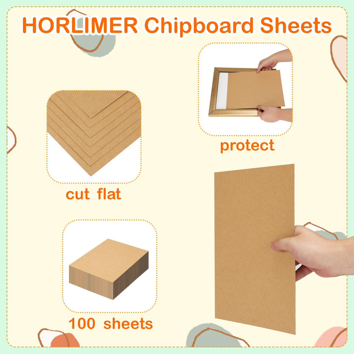 HORLIMER 100 Pack 8x10 Chipboard Sheets, Kraft Cardboard for Shipping, Book Binding, DIY Crafts