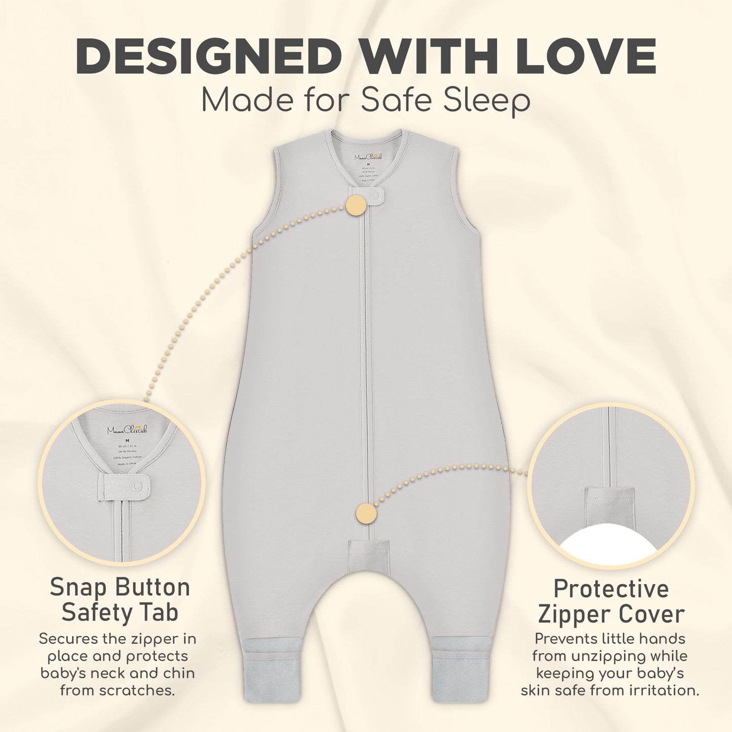 Mama Cheetah Baby Sleeping Bag with Feet, 0.5 Tog, Summer Sleeping Bag, Organic Cotton Baby Sleeping Bags, Sleeveless, Baby Sleeping Bag with Legs for Infants, Children, Boys, Girls, 100 cm (Baby