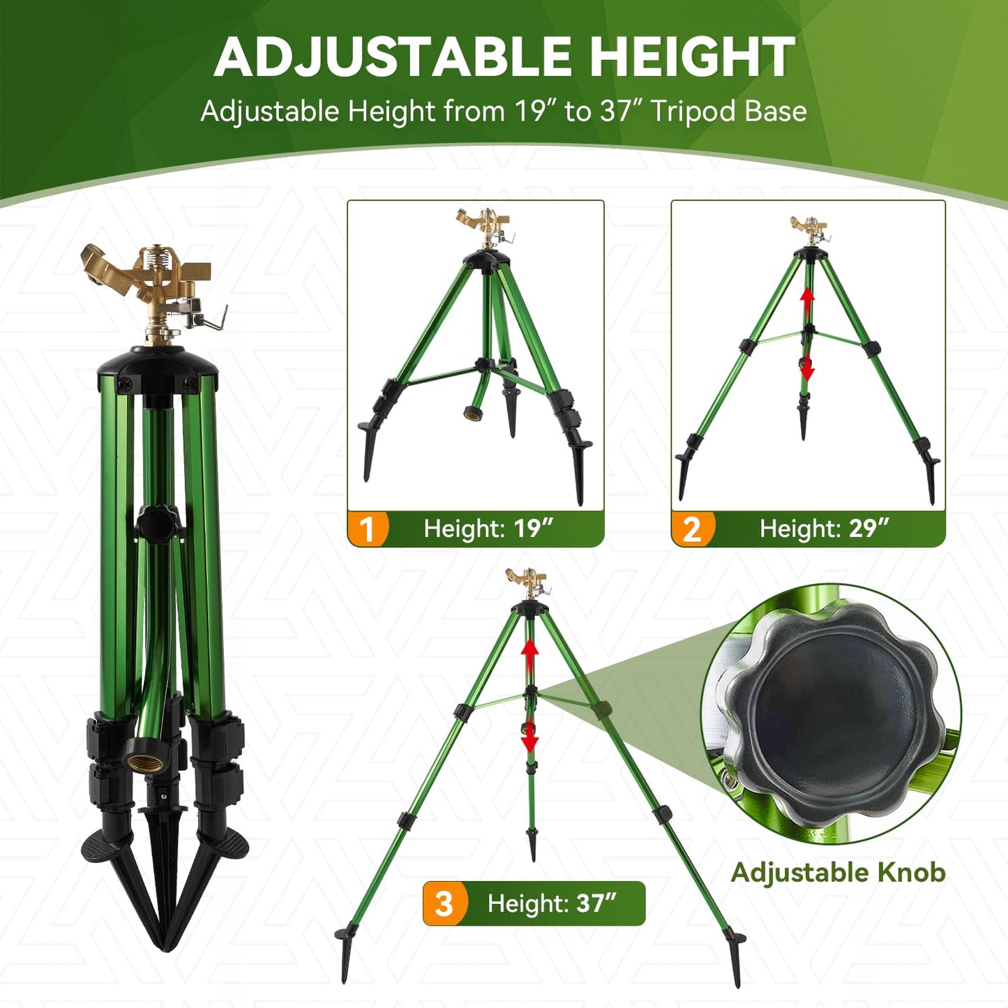 Tripod Sprinklers for Yard,Nalupatio Impact Sprinkler on Tripod Base,Heavy Duty Brass Sprinklers,270 Degree Large Area Irrigation,3/4 Inch Connector Sprinkler with Legs Flip Locks for Lawn/Yard,1 Pack