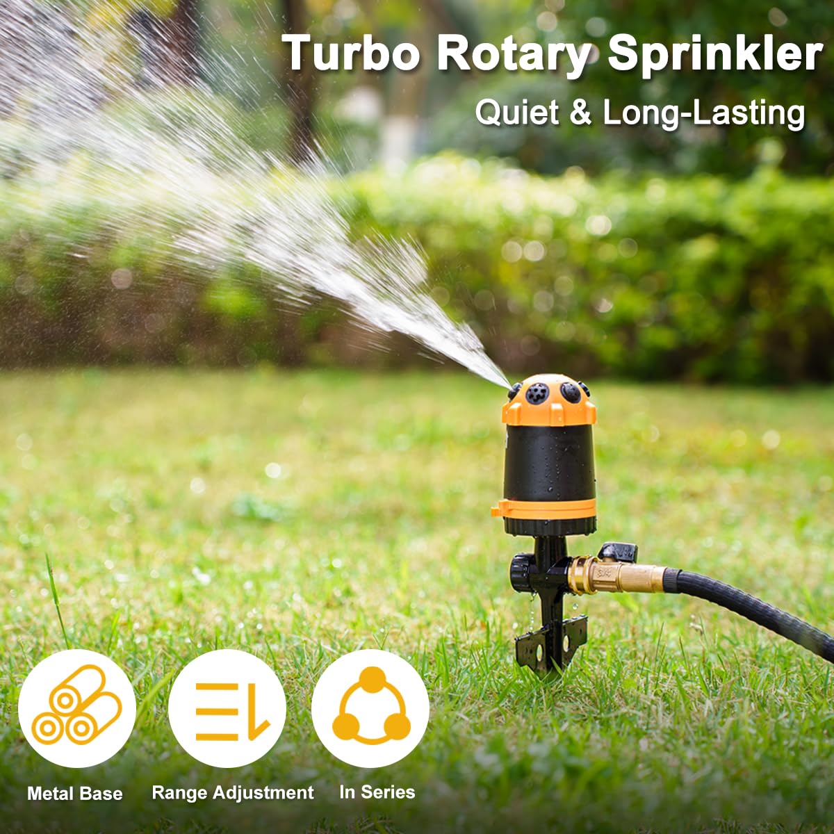 FANHAO Gear Drive Lawn Sprinkler with Metal Spike Base, 6-Pattern Heavy Duty Water Sprinkler System, Multi-Adjustable Irrigation Sprinkler for Large Yard Area Watering, Garden Plant and Flower Bed