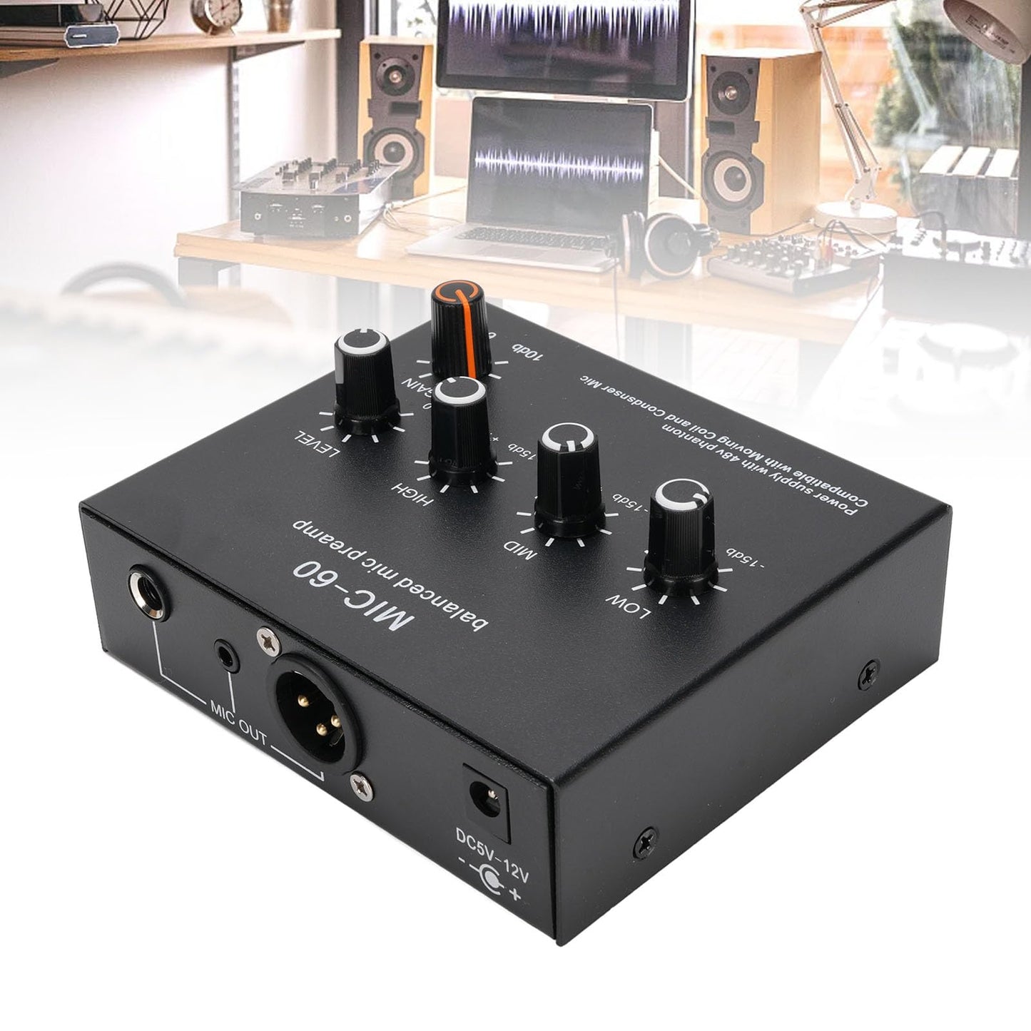 Glomora Microphone Preamp Mic Gain Booster 48V Power Supply Mic Pre Amp for Dynamic Condenser XLR 3.5mm 6.35mm Inputs Outputs (With XLR Cable)