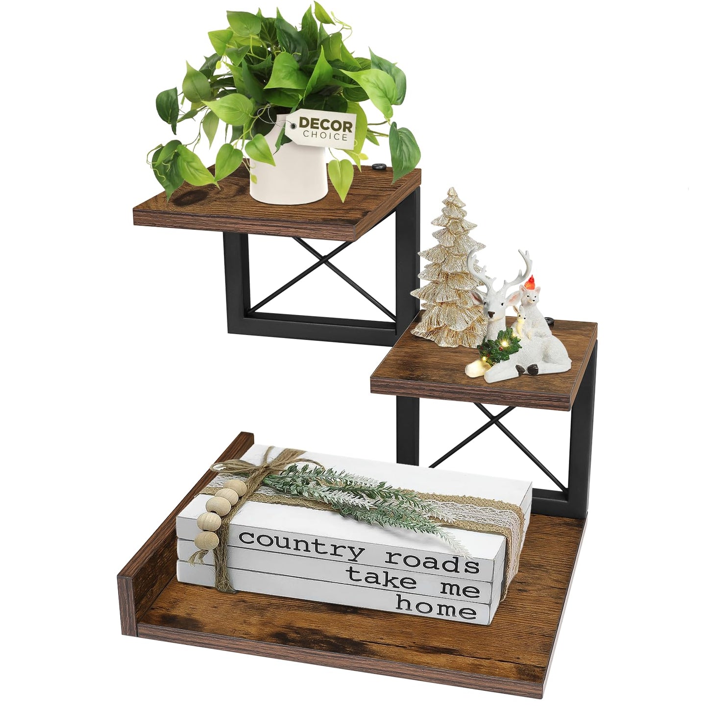 ELITEROO Desk Shelf Organizer, Wood Desktop Organizer Small Bookshelf, 3 Tier Storage Shelf Riser Display Stand for Office Decor and Desk Accessories (Rustic Brown)