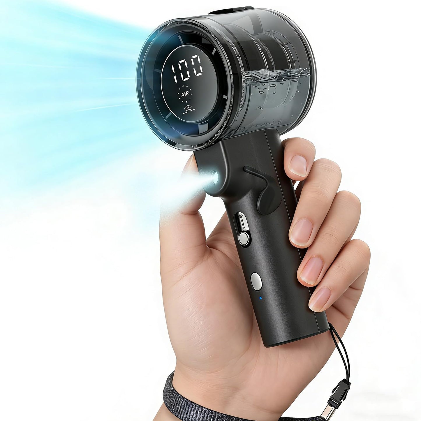Handheld Misting Fan, 4000mAh Rechargeable 50ml Water Tank, 14000 RPM Strong Airflow 3 Speeds 2 Mist Modes, Digital Display USB-C Portable Spray Fan for Outdoor Hiking Travel Office - Black