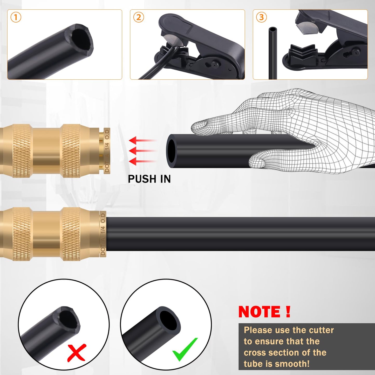 CheeMuii 23 PCS Brass DOT Air Line Fittings Kit 1/4 3/8 1/2 DOT Quick Connect Air Fittings Straight Union Push to Connect Air Hose Fittings for Semi Truck Trailers Air Brake System