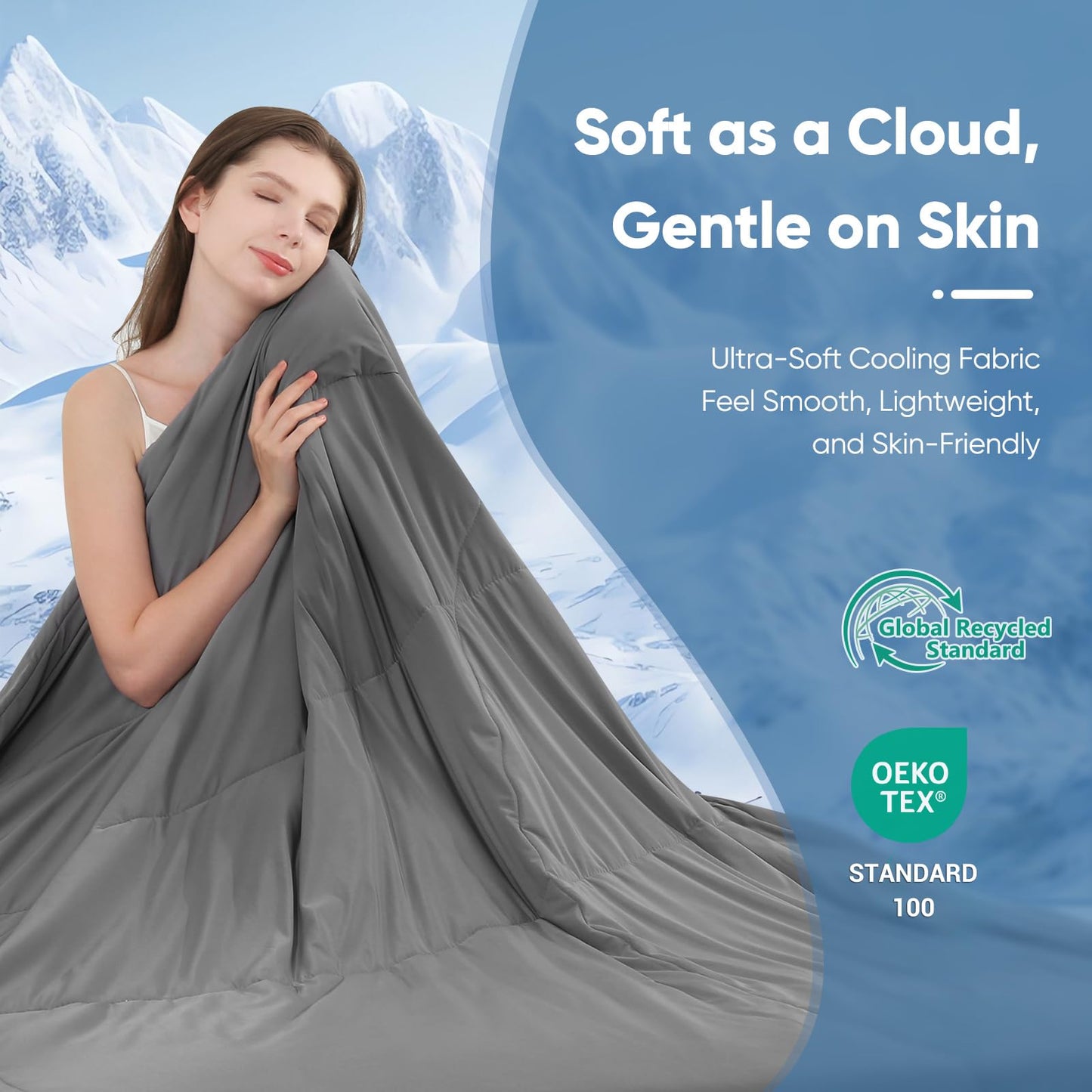 Elegear Cooling Comforter, Ultra-Soft Comforter Absorbs Body Heat, Q-Max>0.55 Double-Sided Japanese Arc-Chill Cool-to-Touch Cooling Blanket,Breathable Cool Quilt for Night Sweats,79" X 86",Gray