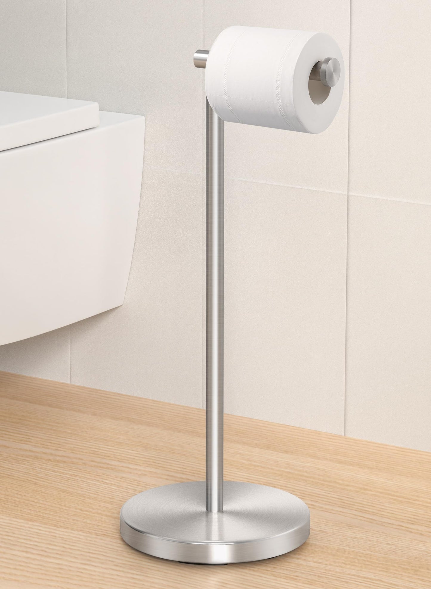 KES Toilet Paper Holder Free Standing Toilet Paper Stand 304 Stainless Steel Rustproof Pedestal Lavatory Tissue Roll Holder Floor Stand Storage Modern Brushed Finish, BPH283S1-2
