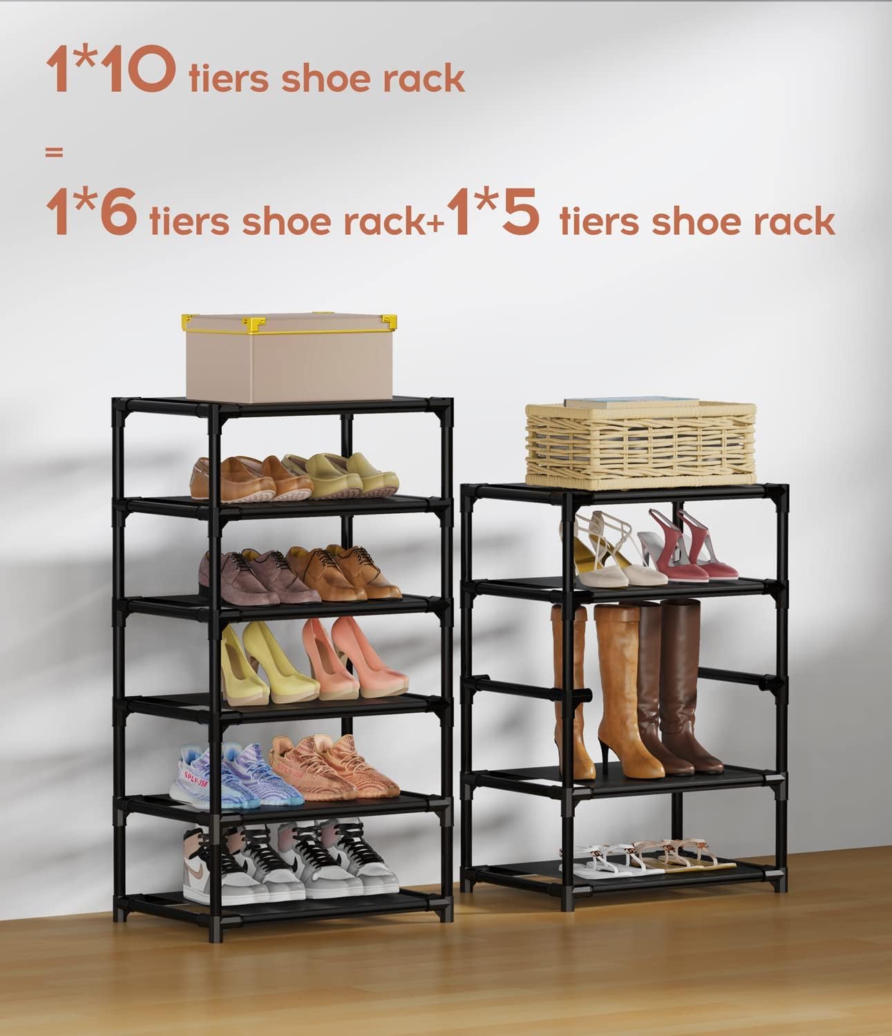 Oillase Vertical Narrow Shoe Rack Organizer Tall Shoe Rack for Closet Entryway 10 Tier Non-Woven Cover Shoe Shelf Holds 20-22 Pairs Free Standing Shoe Storage Cabinet with Dustproof Cover, Black