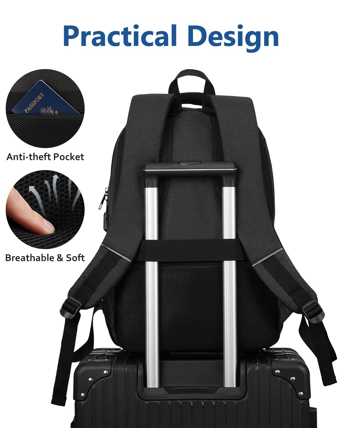 Laptop Backpack Men School Backpacks for Teen Boys Business Travel Anti Theft Book Bag with USB Charging Port,Water Resistant College Computer Bag Fits 15.6 Inch Notebook for Teenage,Black