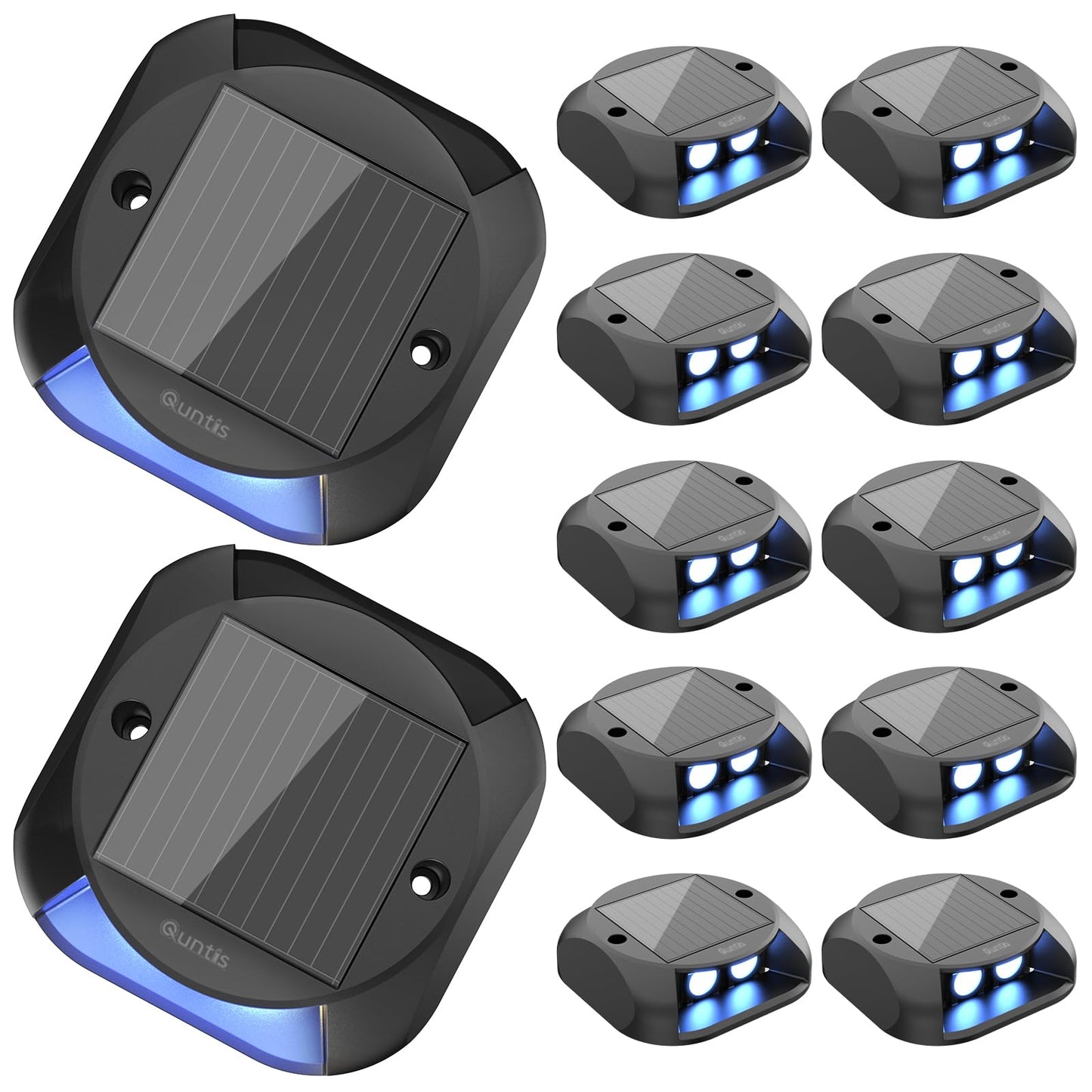 Quntis 12-Pack Solar Deck Lights, IP65 Waterproof Solar Dock Lights, Dusk to Dawn 15Hs Lighting Solar Lights Outdoor, 500M Visible Solar Step Lights for Marine Driveway Pathway Stair Warning Yard,Blue