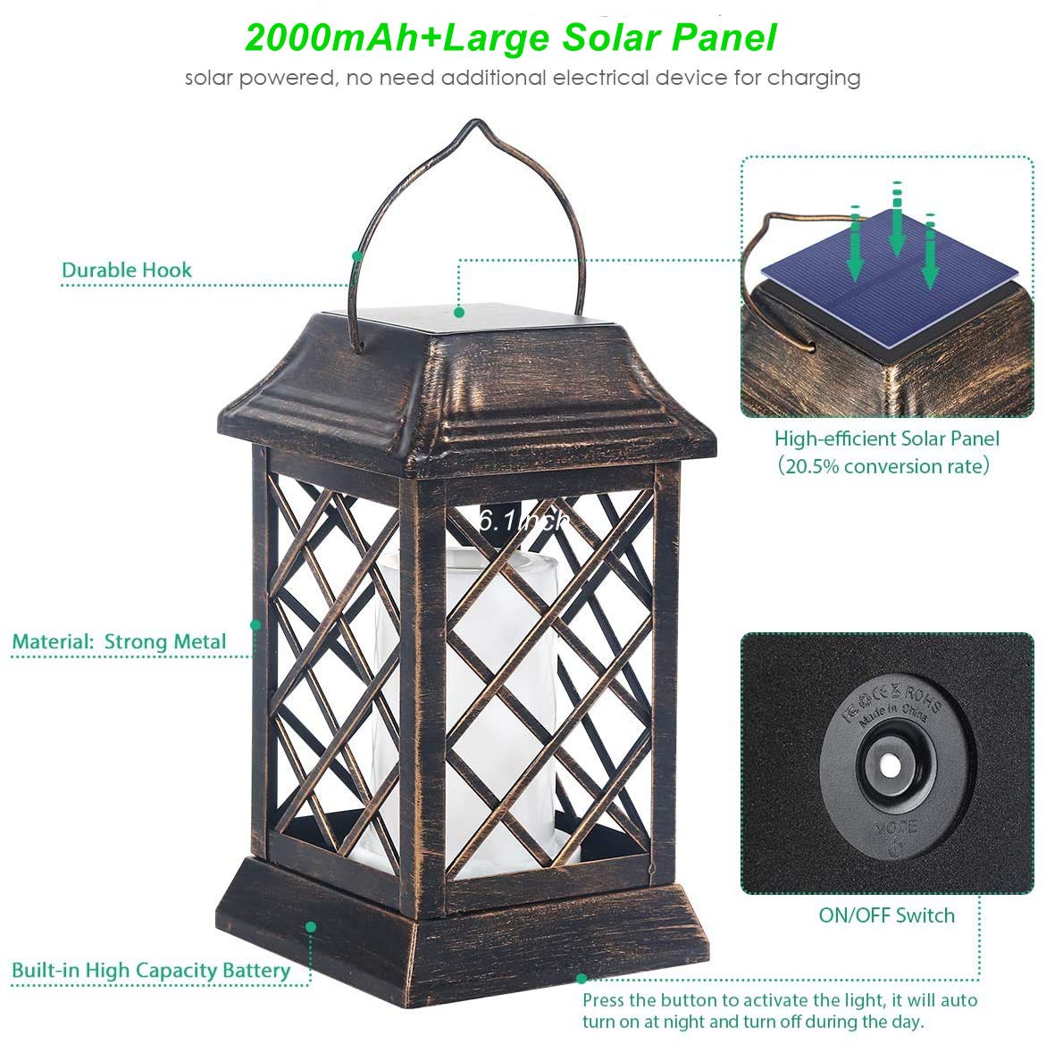 iRonrain Solar Lantern Lights Dancing Flame Waterproof Outdoor Hanging Lantern Solar Powered Umbrella LED Night Lights Dusk to Dawn Auto On/Off Landscape Decorative for Garden Patio Deck Yard Path 2 Pack (2Pcs Lantern)