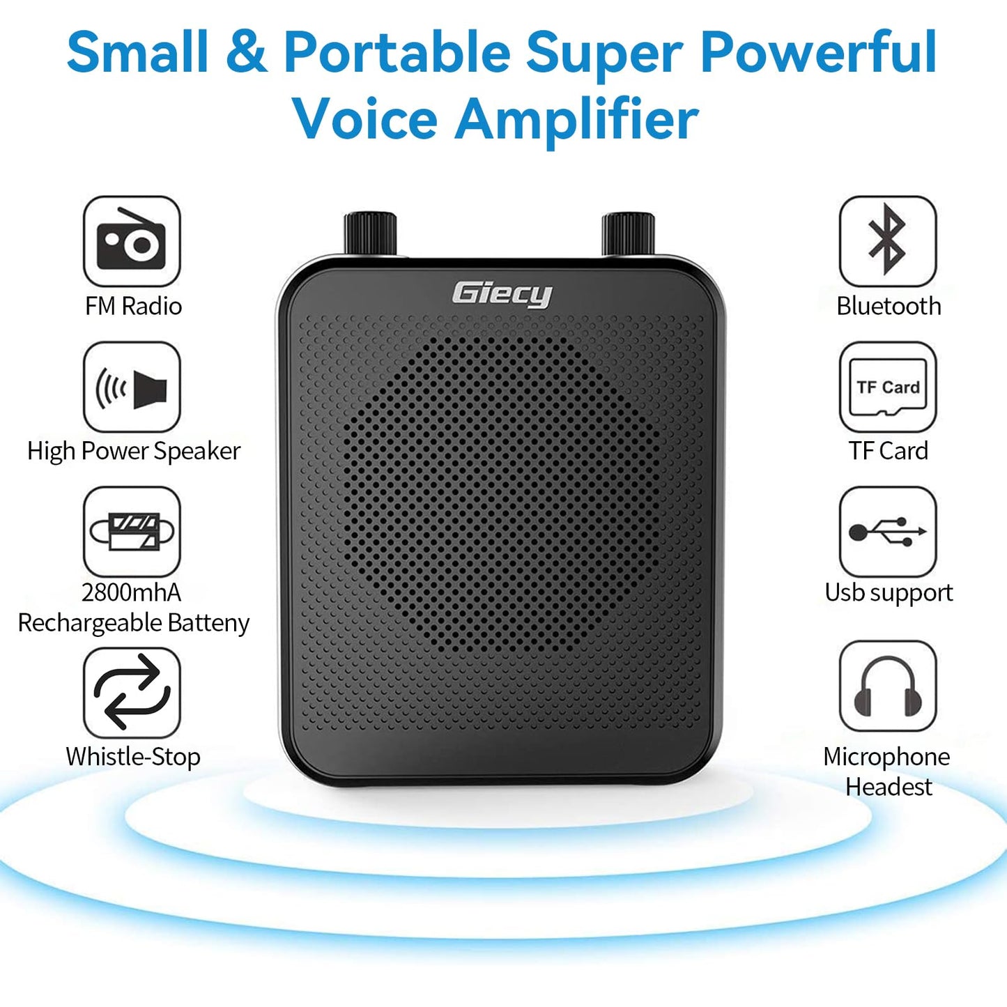 Portable Voice Amplifier, Giecy Bluetooth 30W 2800mAh Rechargeable PA System Speaker for Multiple Locations, Classroom, Meetings and Outdoors